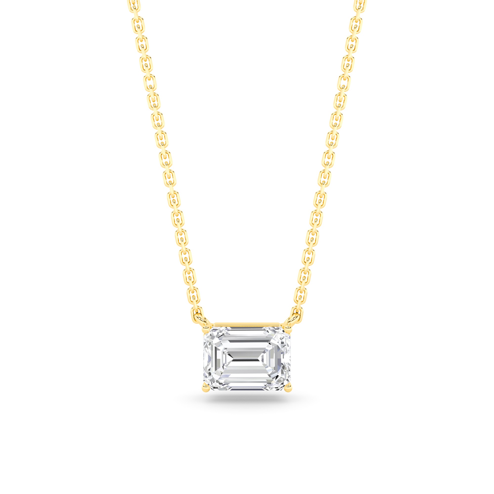 Horizontal Setting Emerald Cut Diamond Solitaire Pendant Necklace in 9K White Gold