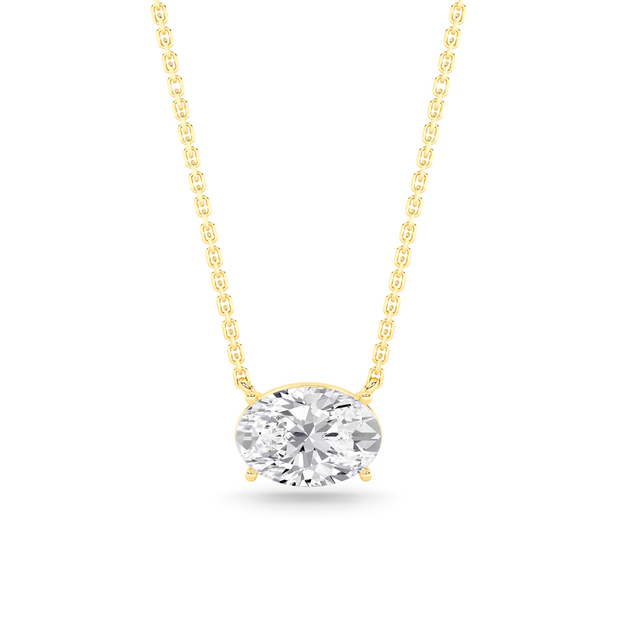 Classic 4 Prong Oval Cut Solitaire Diamond Pendant Necklaces in 9K Yellow Gold