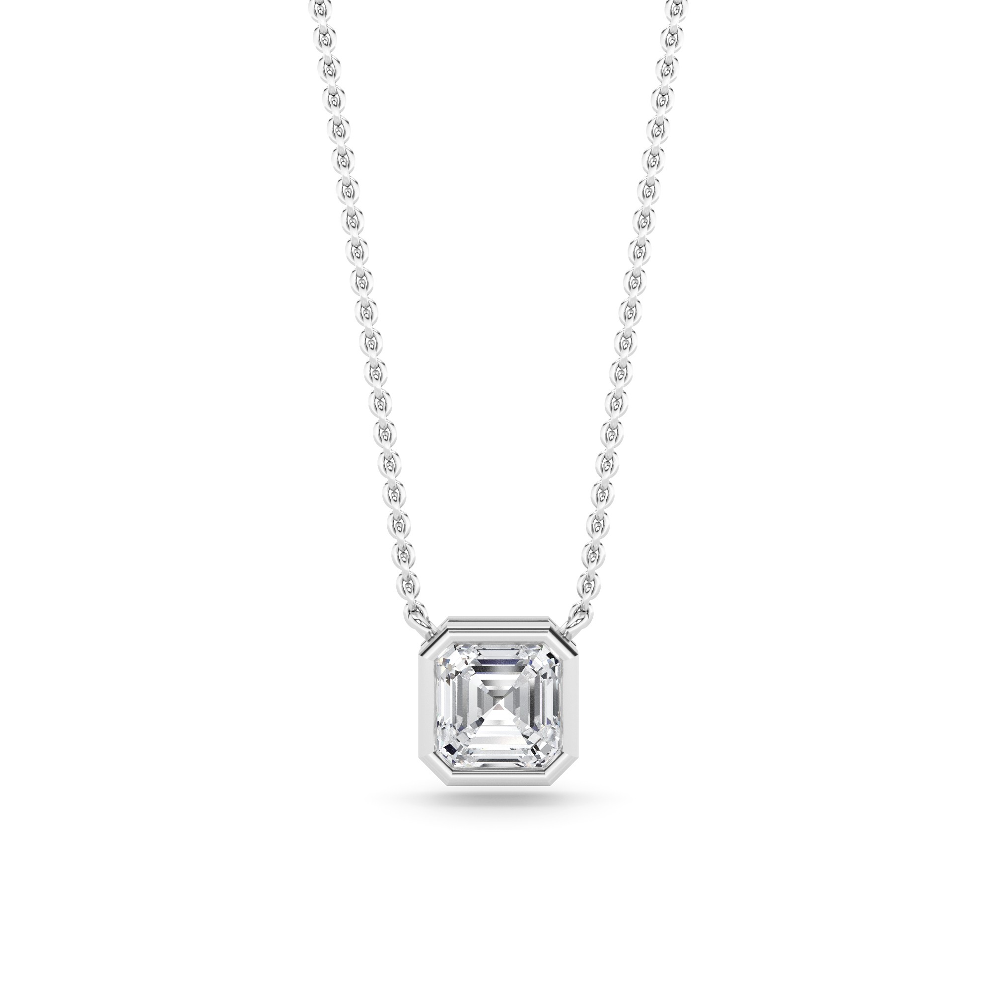 Classic Bezel Setting Asscher Cut Diamond Solitaire Pendant Necklaces in 9K White Gold