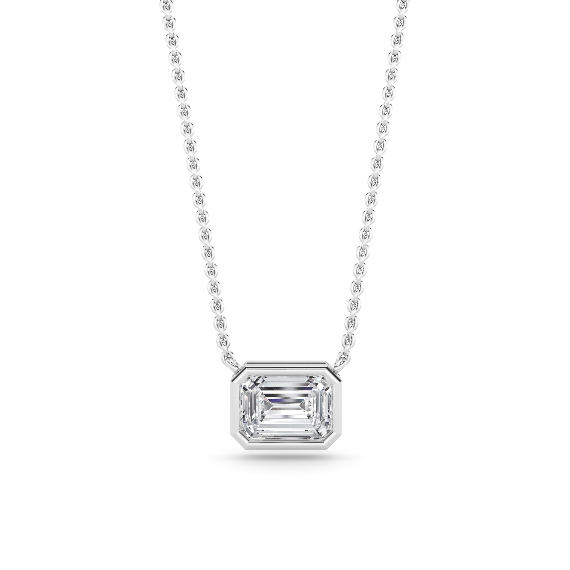 Classic Bezel Setting  Emerald Cut Diamond Solitaire Pendant Necklaces in 9K White Gold