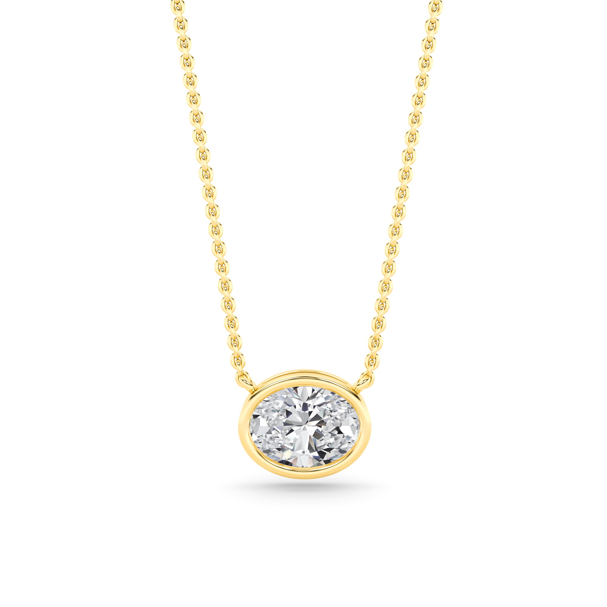 Classic Bezel Setting  Oval Cut Diamond Solitaire Pendant Necklaces in 9K Yellow Gold