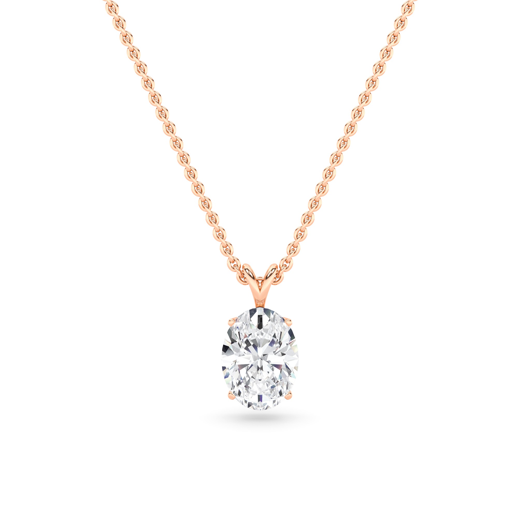 Classic Split Bale  4 Prong Oval Cut Diamond Solitaire Pendant Necklaces in 9K Rose Gold