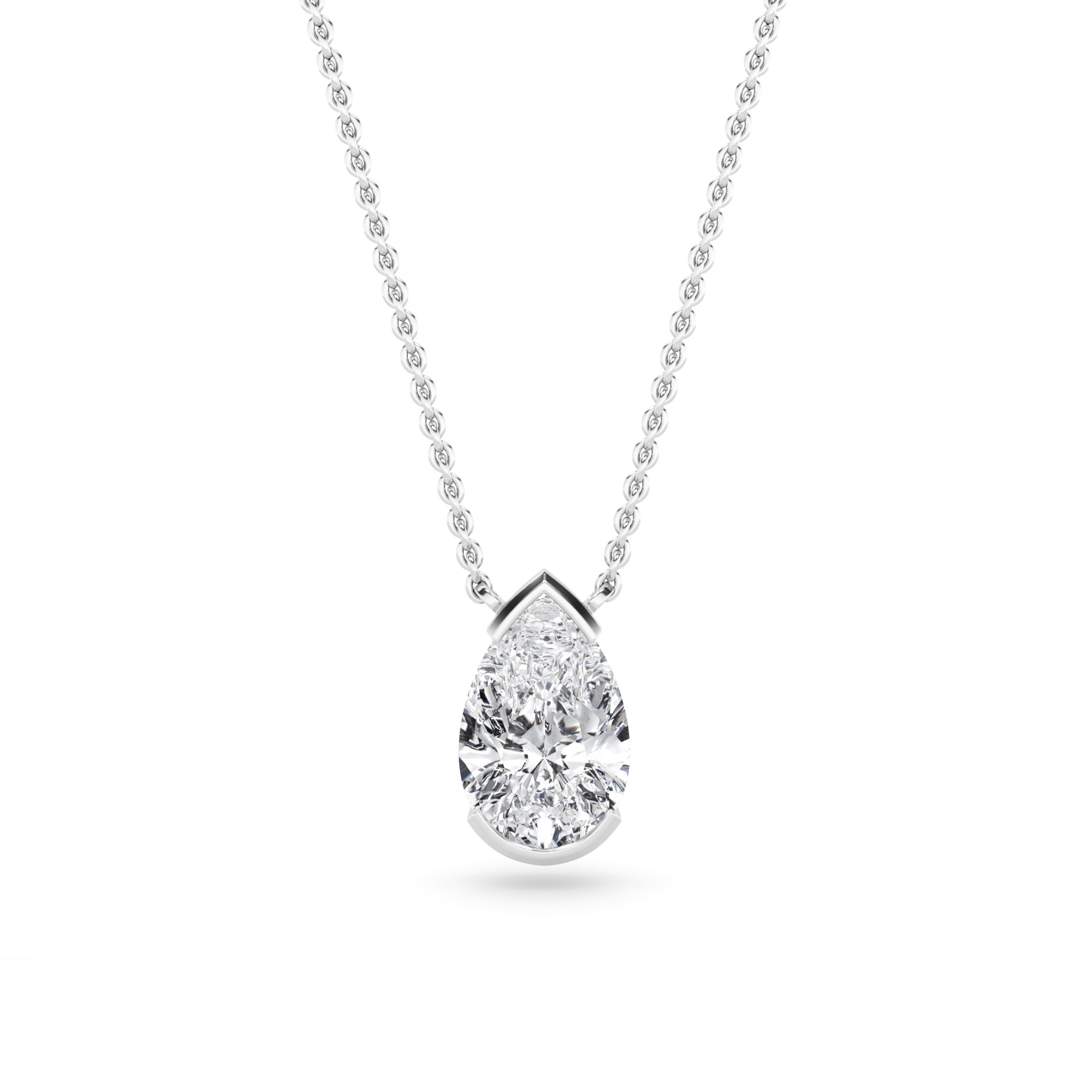 Dangling Half Bezel Setting Pear Cut Diamond Solitaire Pendant Necklaces in 9K White Gold