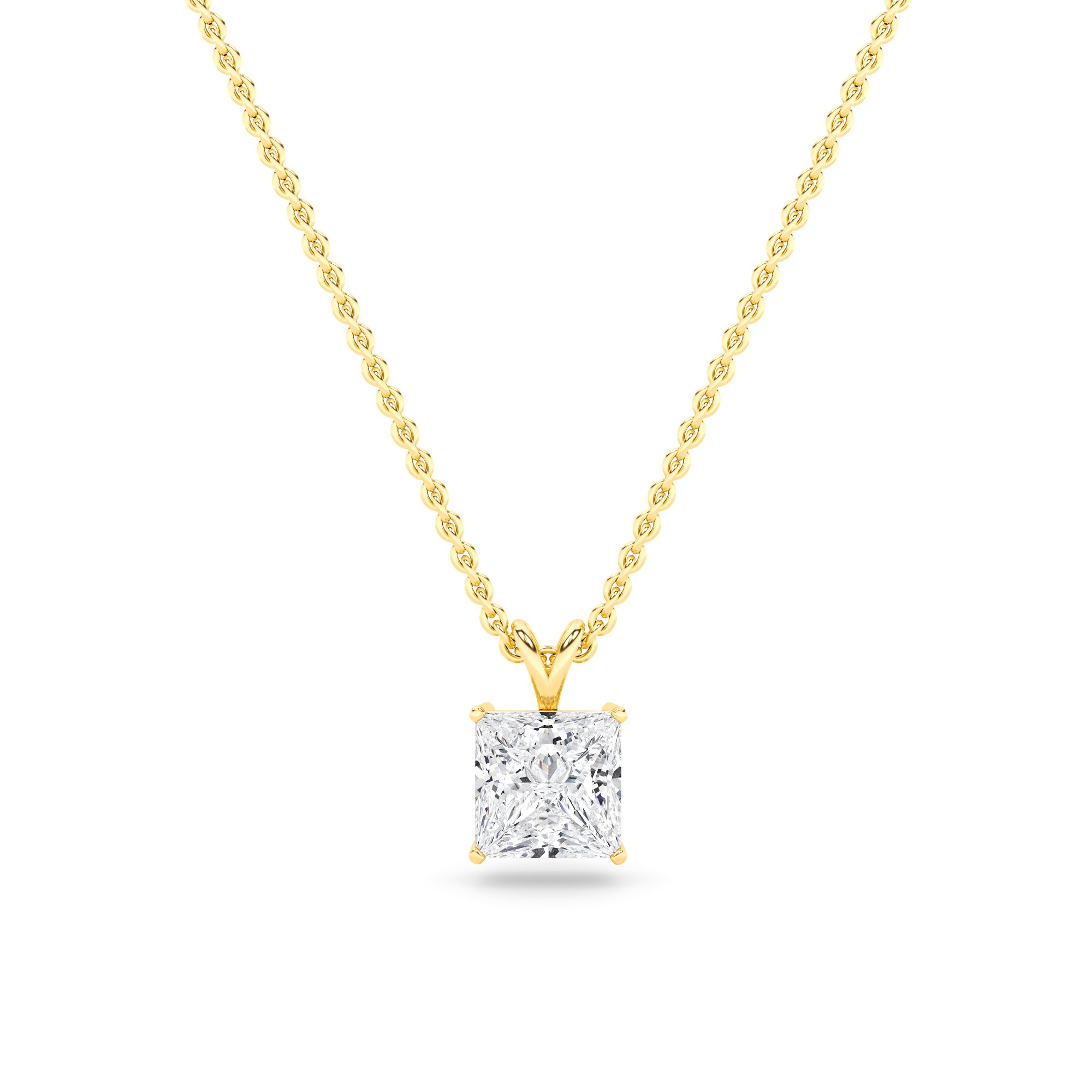 0.70ct VVS-D Princess Cut Diamond Solitaire Pendant Necklaces in 18K Yellow Gold with 18" Chain