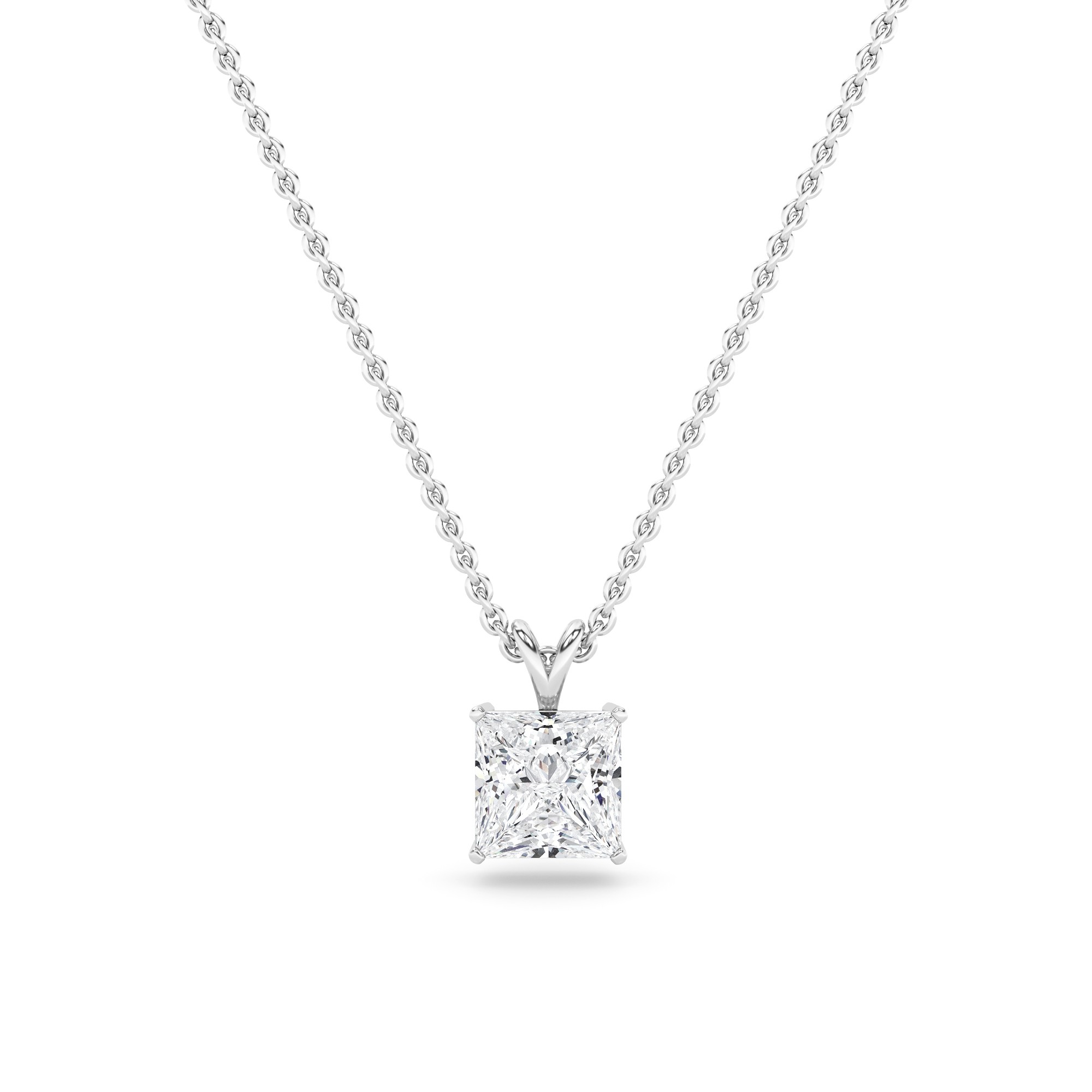 0.90ct VVS-D Princess Cut Diamond Solitaire Pendant Necklaces in 18K White Gold with 18" Chain