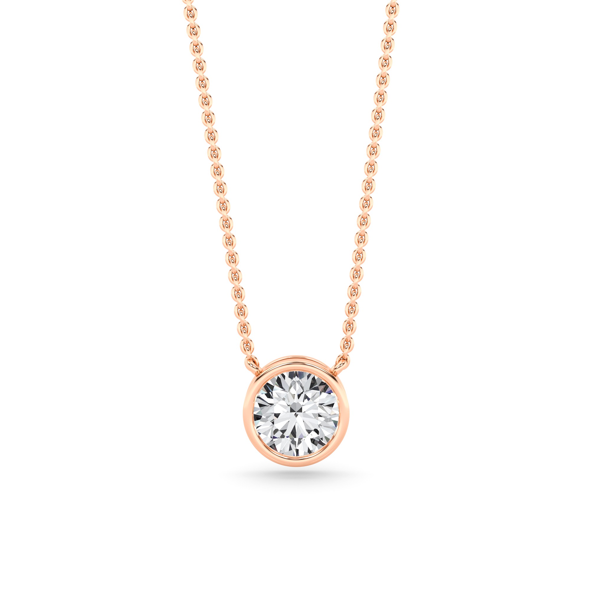 Classic Bezel Setting  Round Cut Diamond Solitaire Pendant Necklaces in 9K White Gold