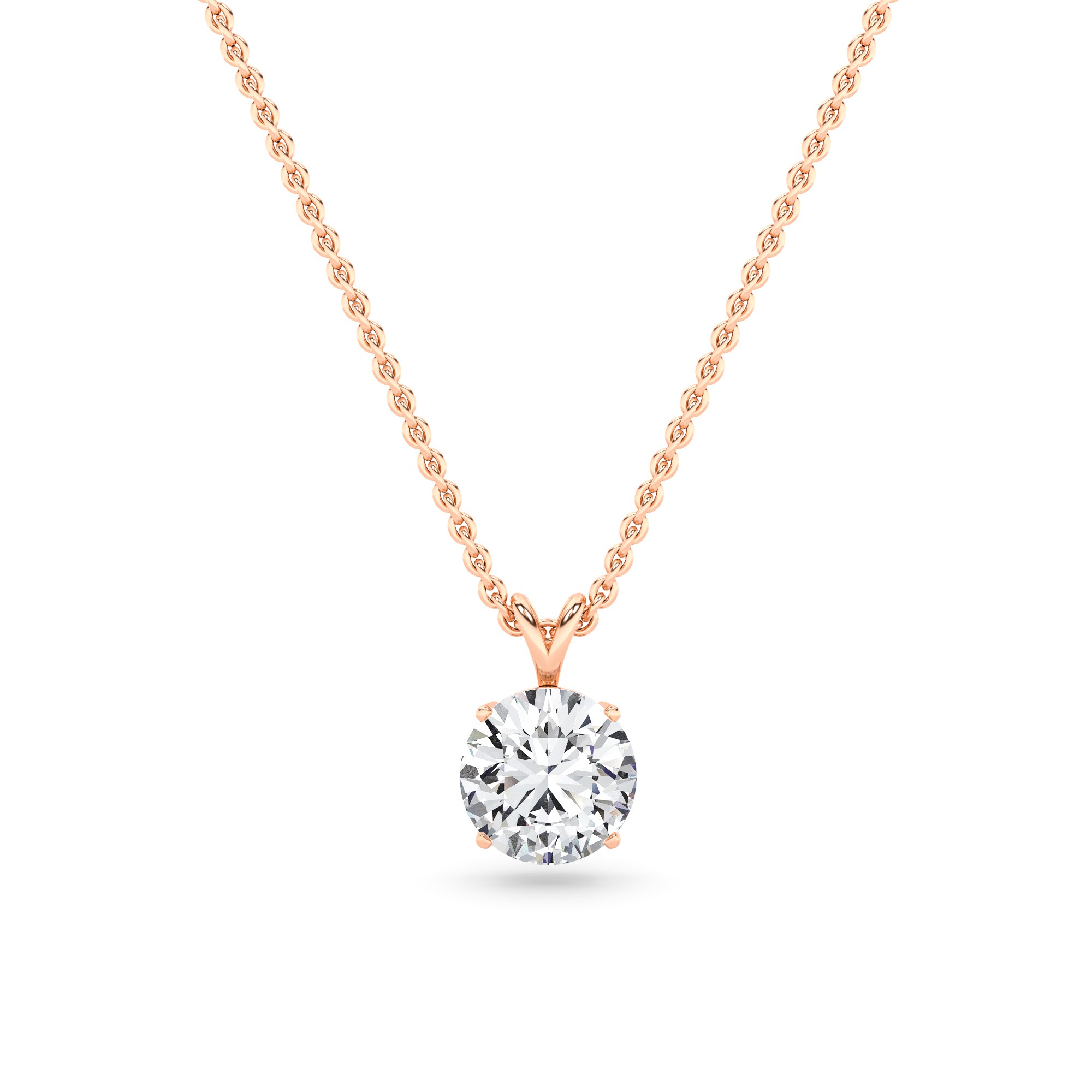 Classic Split Bale  4 Prong Round Cut Diamond Solitaire Pendant Necklaces in 9K White Gold