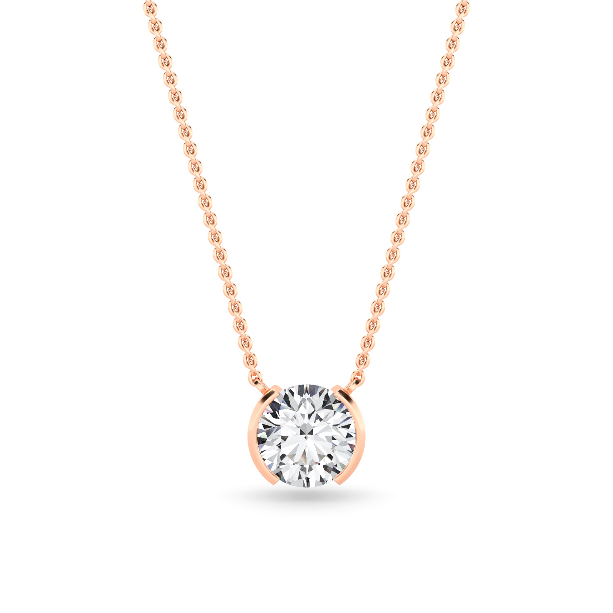 Dangling Half Bezel Setting Round Cut Diamond Solitaire Pendant Necklaces in 9K White Gold