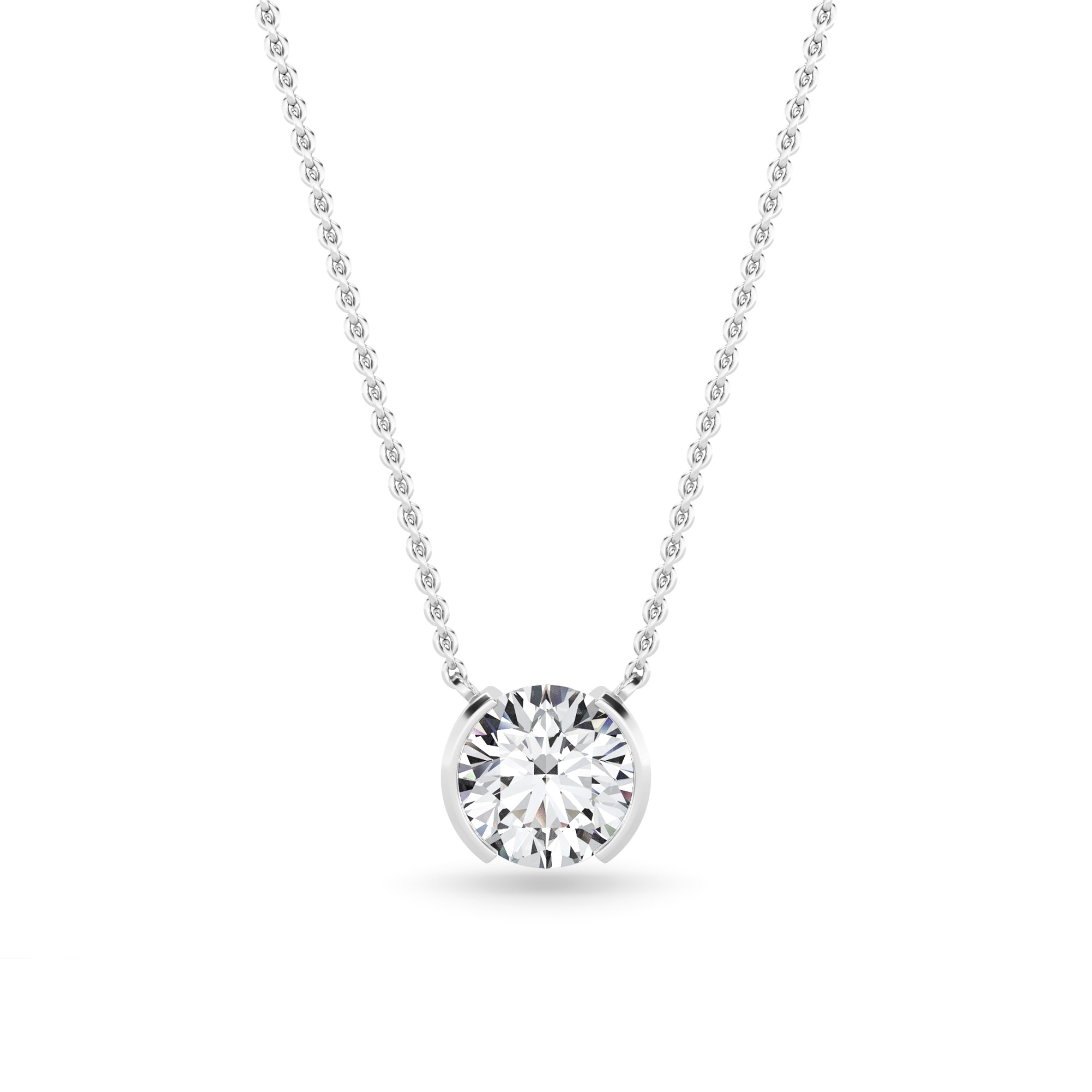 Dangling Half Bezel Setting Round Cut Diamond Solitaire Pendant Necklaces in 9K White Gold