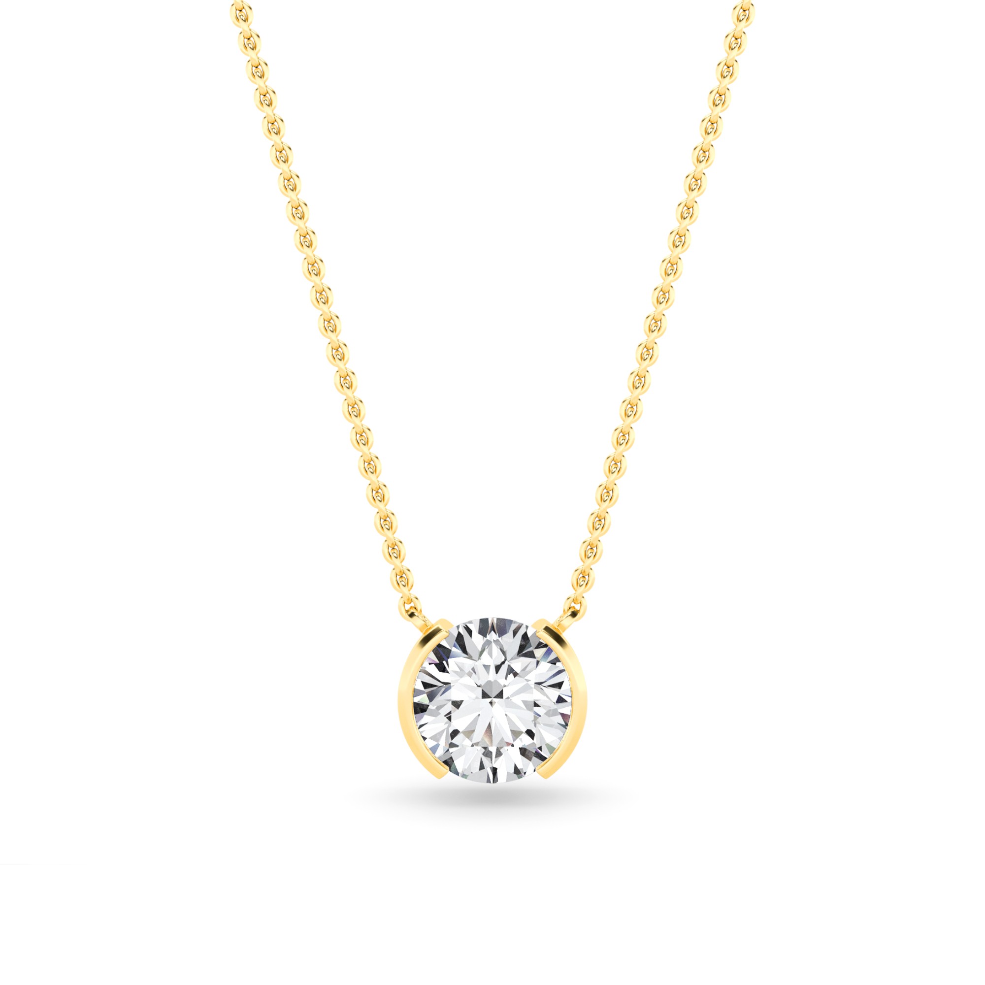 Dangling Half Bezel Setting Round Cut Diamond Solitaire Pendant Necklaces in 9K White Gold