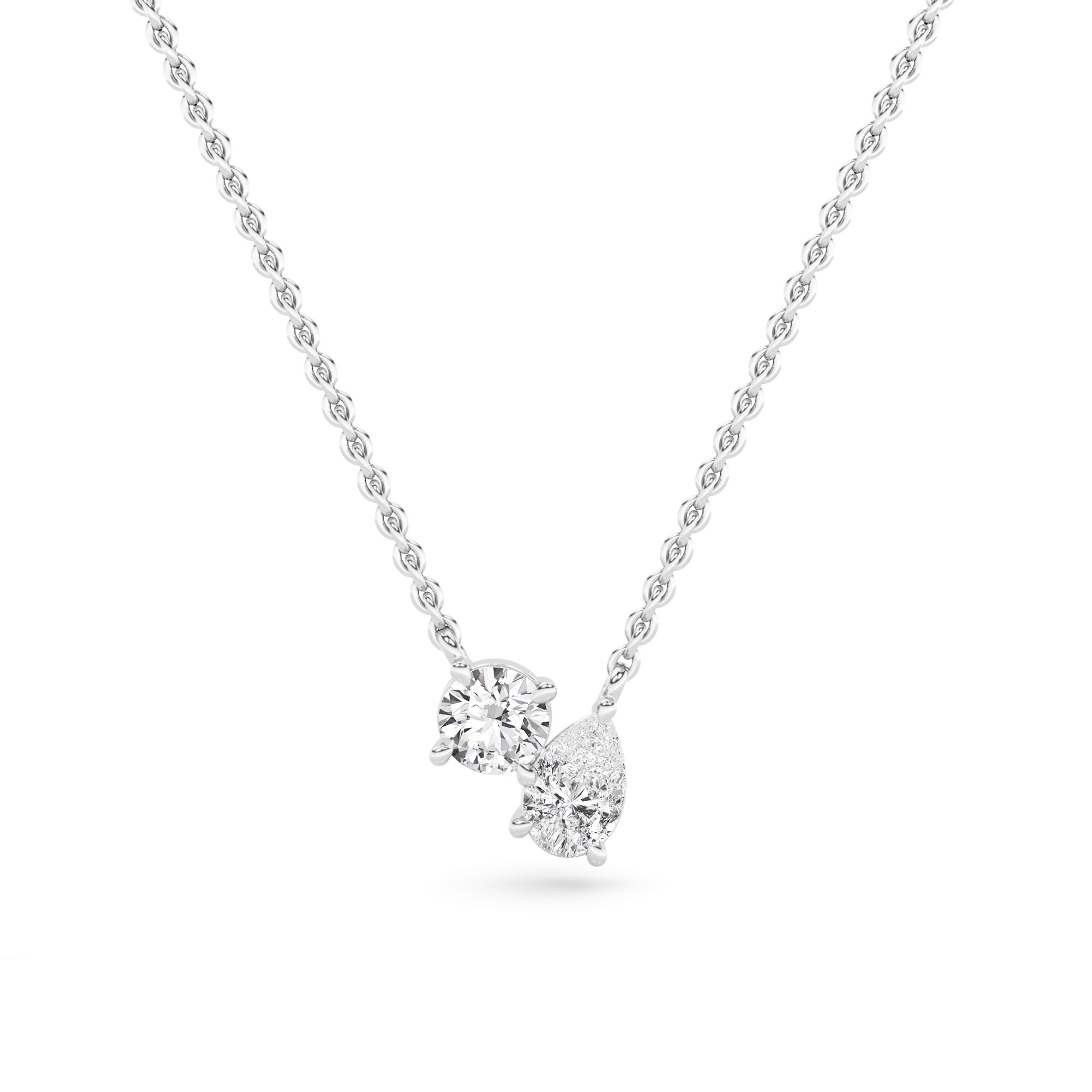 1.00ct VVS-D Toi Et Moi Style Round and Pear Cut Promise Diamond Necklace in 9K White Gold
