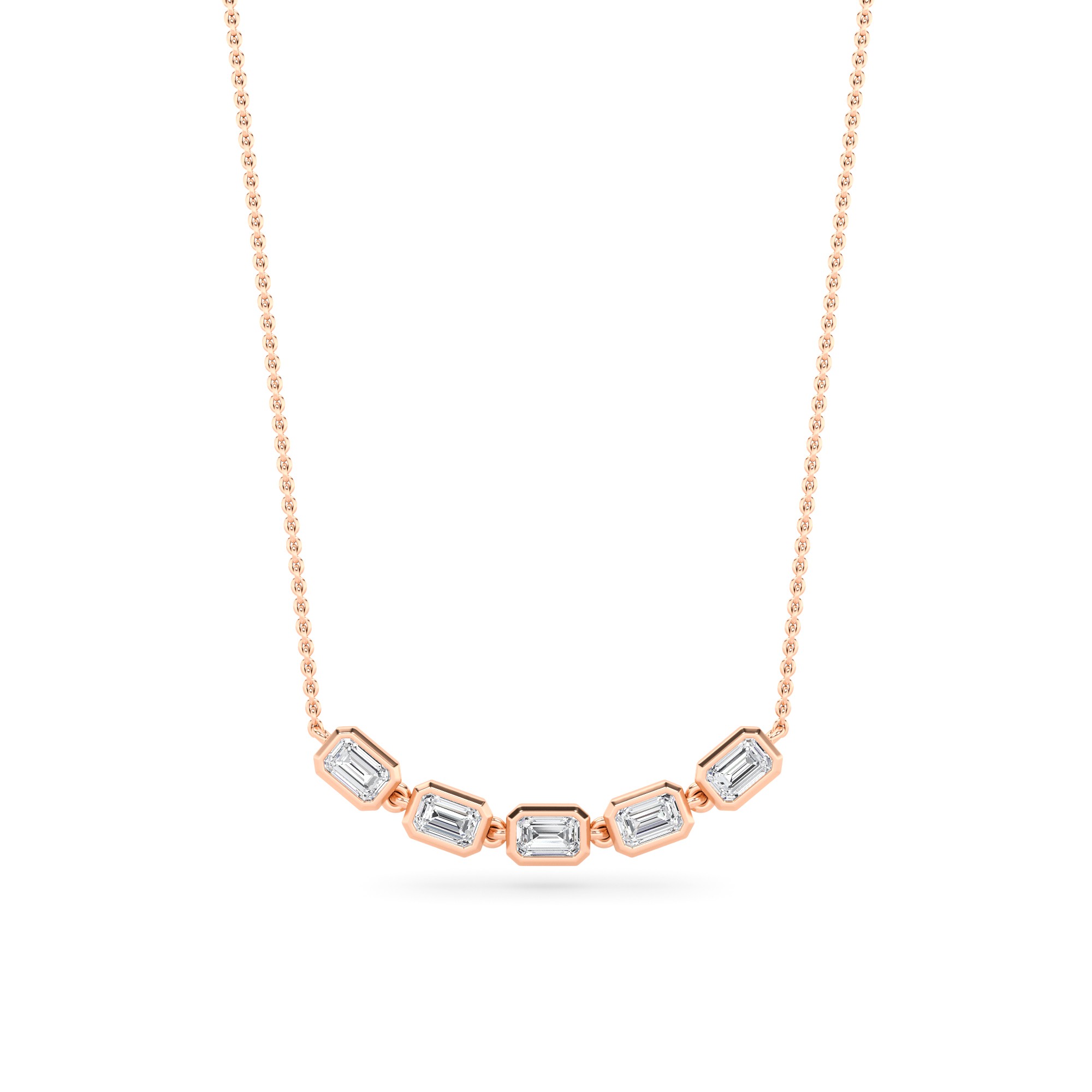 Classic Bezel Set Emerald Cut Delicate Pendant In 9K Rose Gold