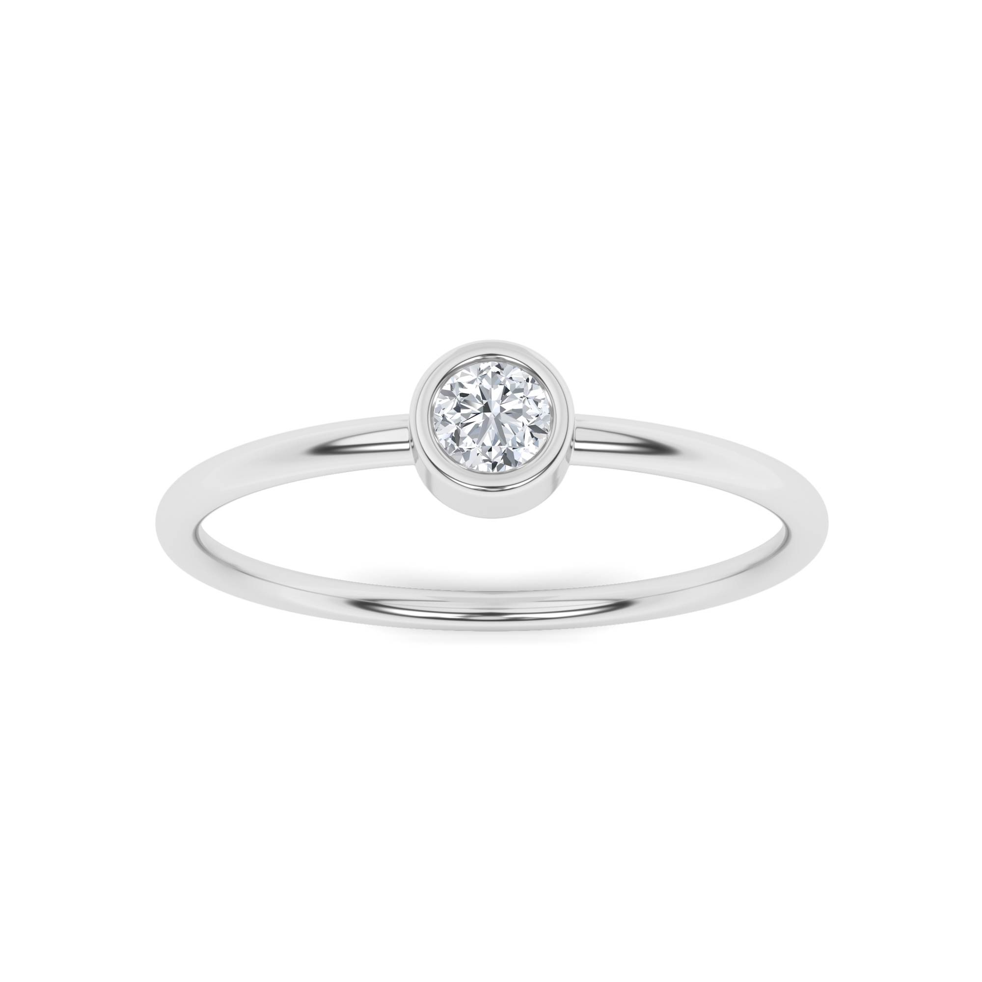 Everyday Wear Bezel Set Round Cut Diamond Delicate Engagement Ring in 9K White Gold