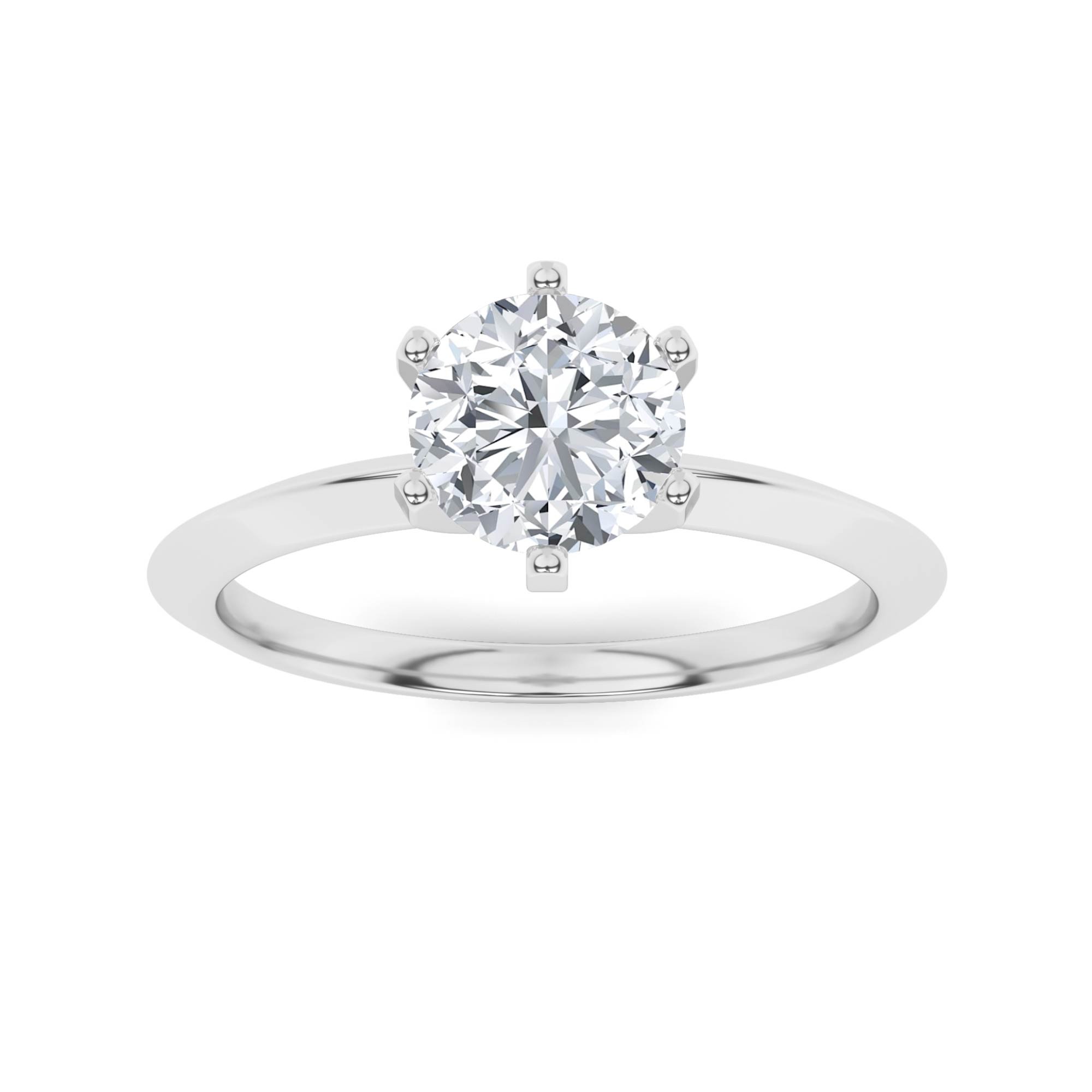 Classic Knife Edge Band 6 Claw Round Cut  Diamond Engagement Ring in 9K White Gold