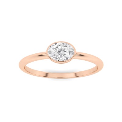 Stunning Bezel Set Oval Cut Diamond Engagement Ring in 9K Rose Gold