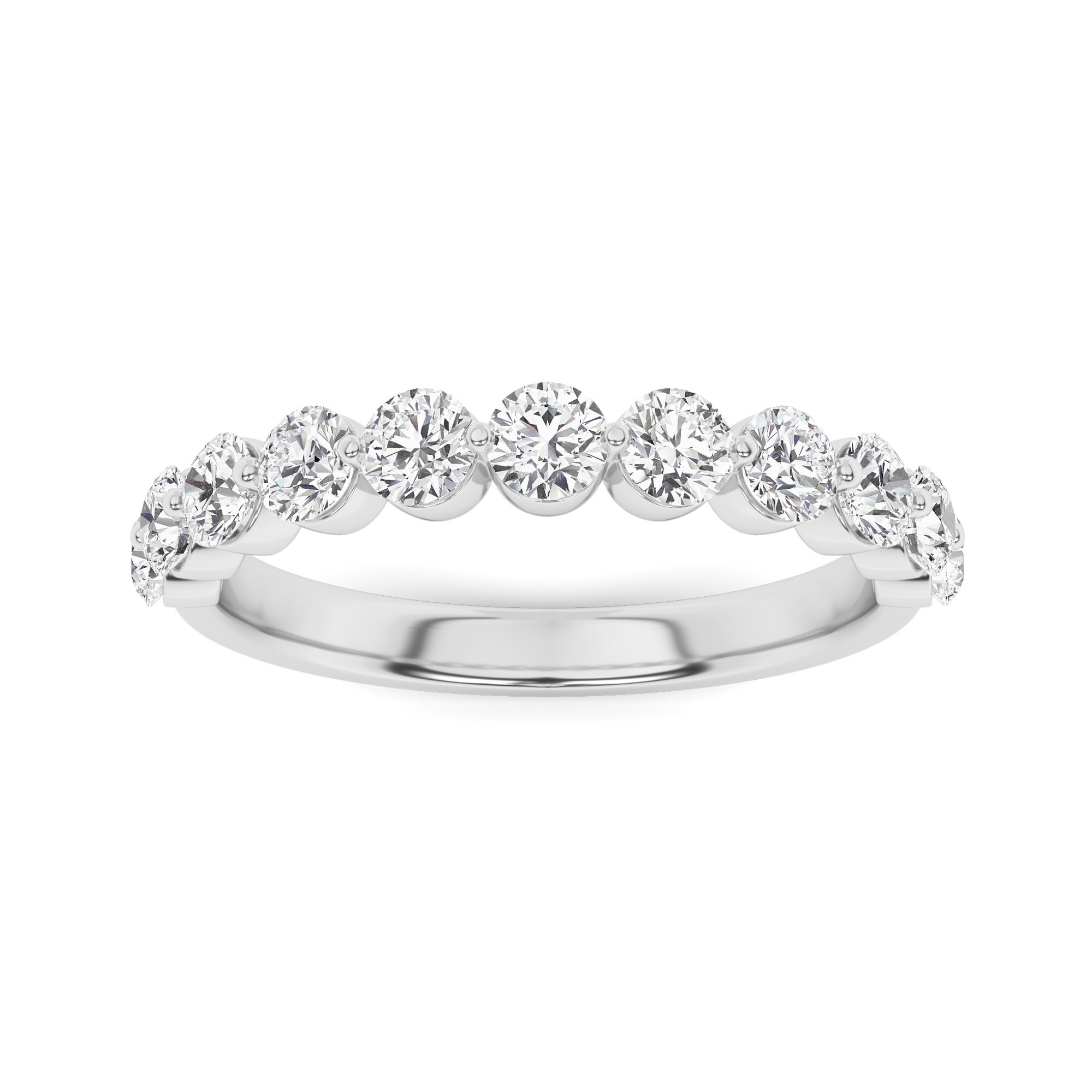 Shared Claw Set Half Eternity Wedding Ring In 9K White Gold