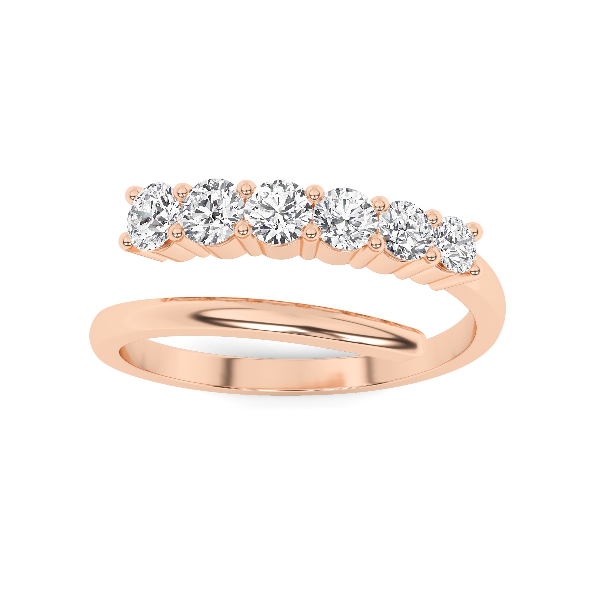 Six Stone 4 Prong Spiral Half Eternity Ring In 9k White Gold