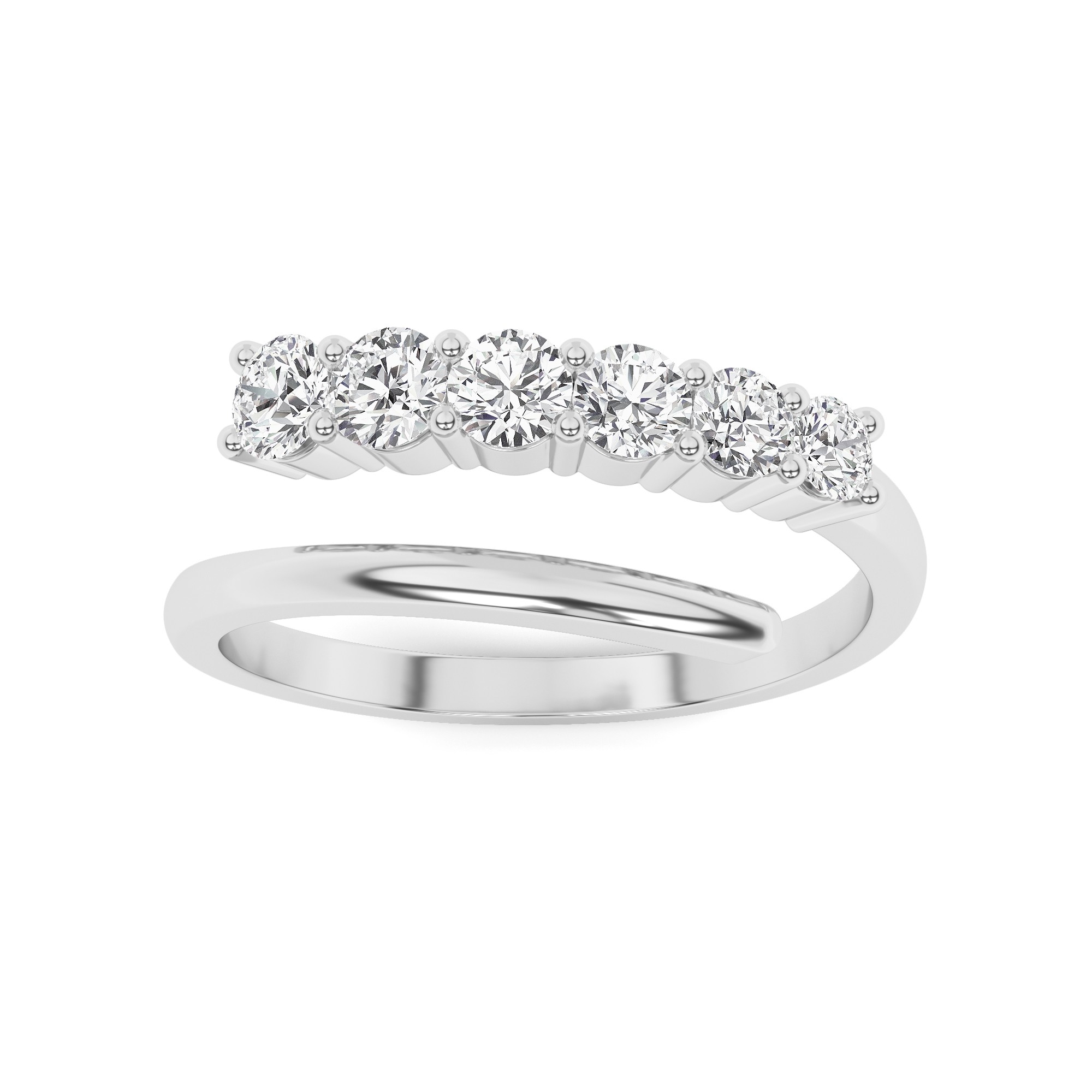 Six Stone 4 Prong Spiral Half Eternity Ring In 9k White Gold