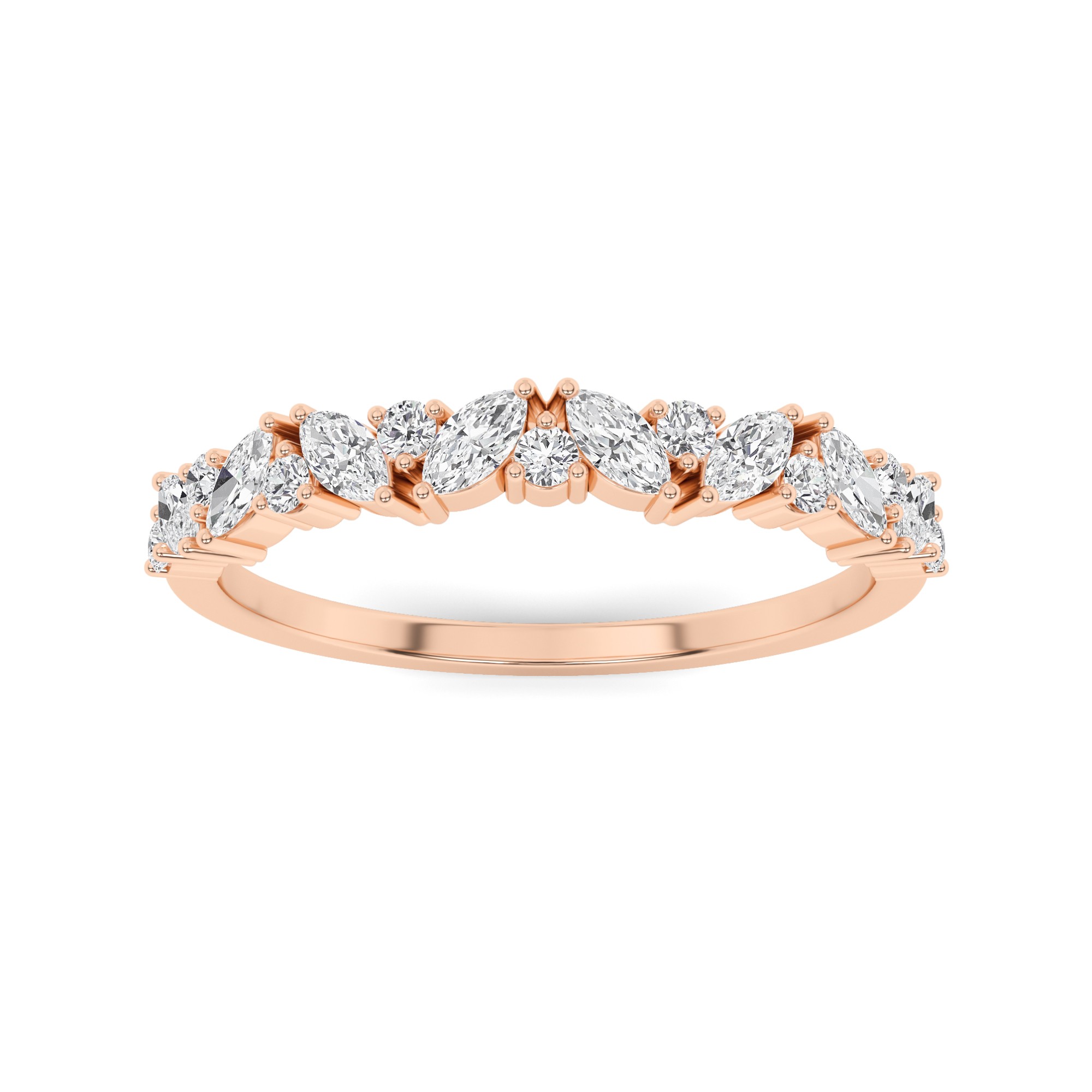 4 Prong Round With Marquise Diamond Half Eternity Band