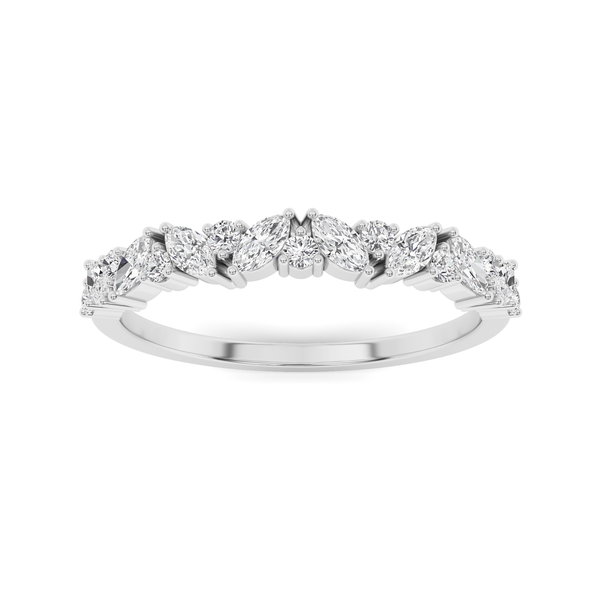 4 Prong Round With Marquise Diamond Half Eternity Band