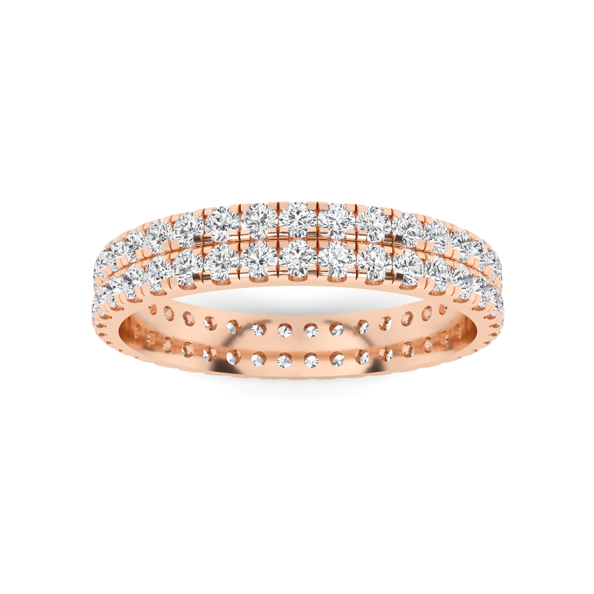 Two Row 4 Prong Full Eternity Wedding Band In 9K White Gold