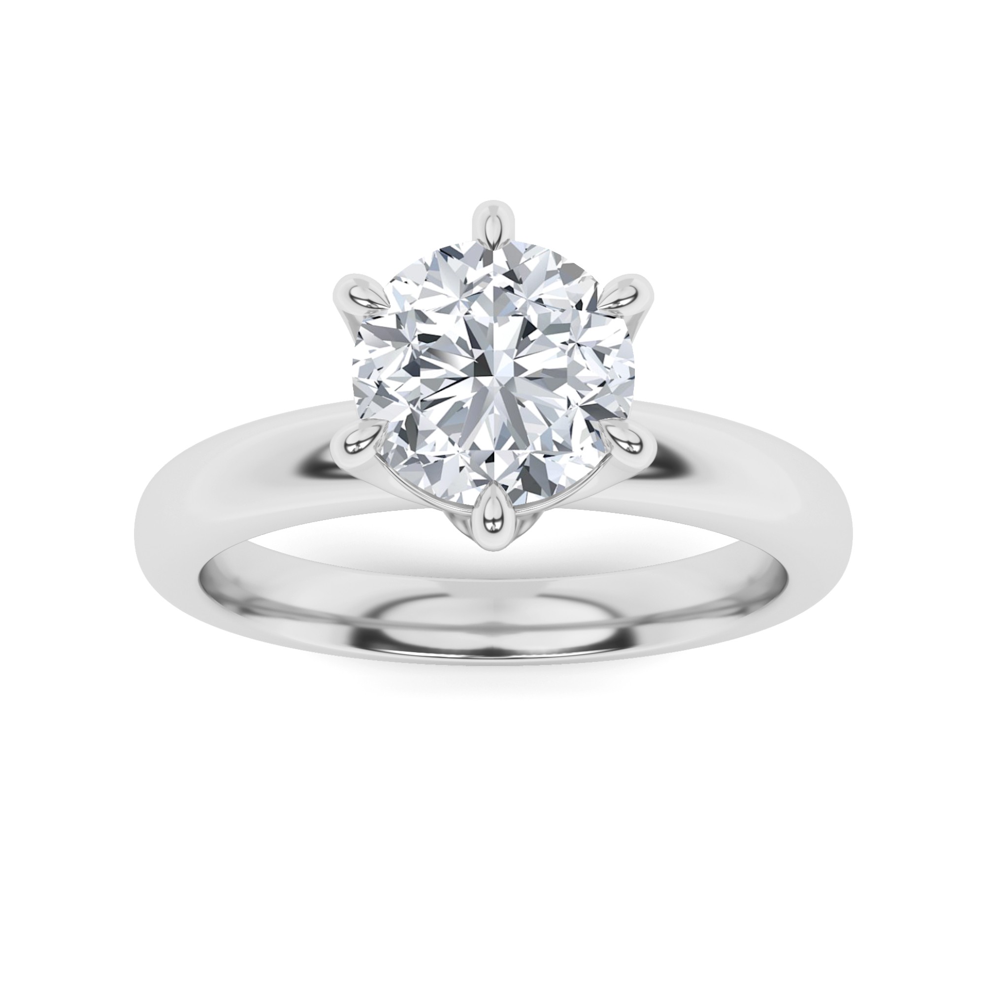 Modern Heavy Shank 6 Claw Round Cut Diamond Engagement Ring in 9K Silver