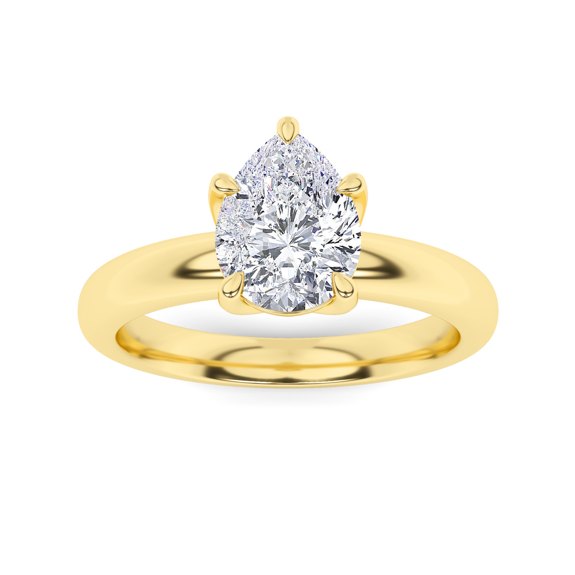 Modern Heavy Shank 6 Claw Round Cut Diamond Engagement Ring in 9K Yellow Gold
