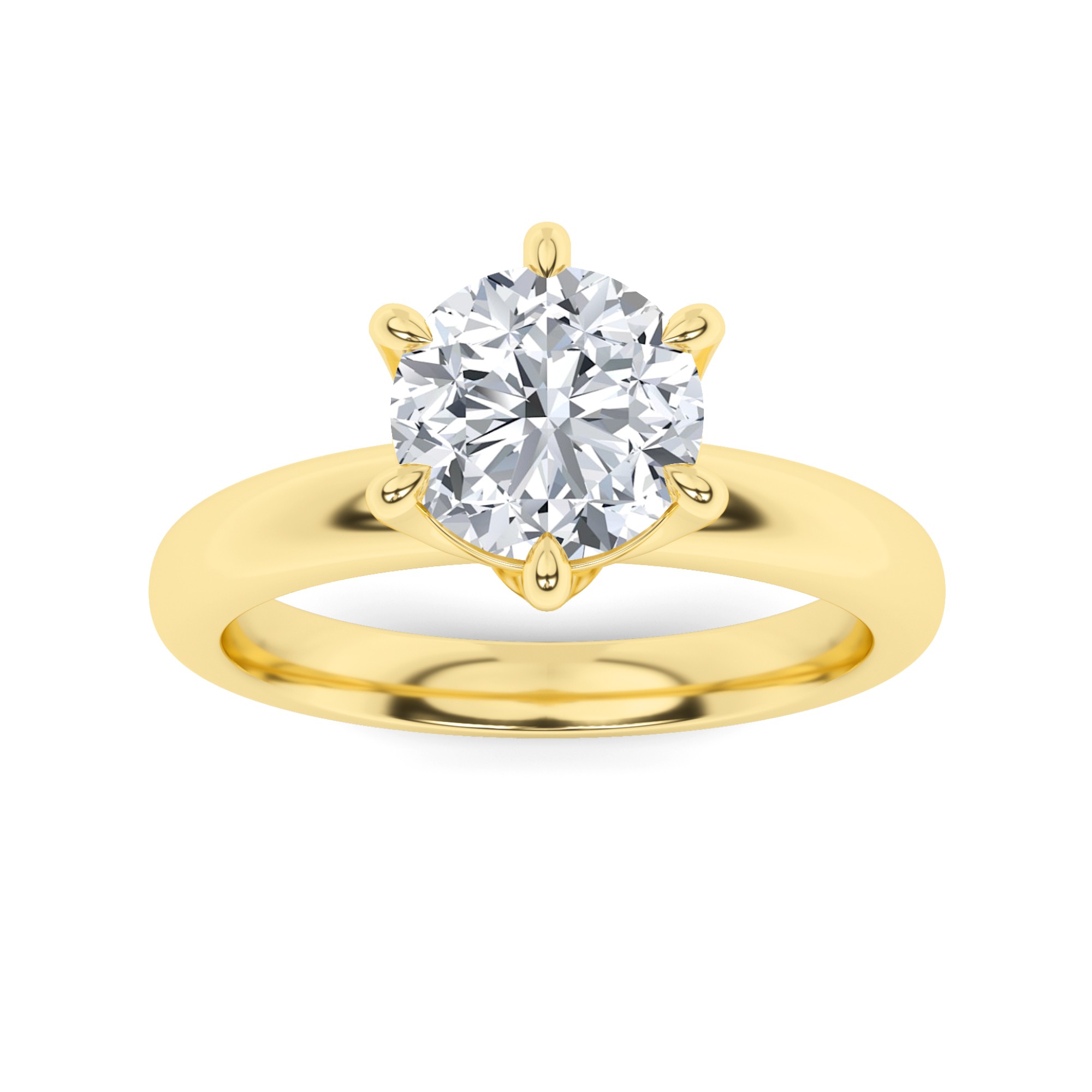 Modern Heavy Shank 6 Claw Round Cut Diamond Engagement Ring in 9K Yellow Gold
