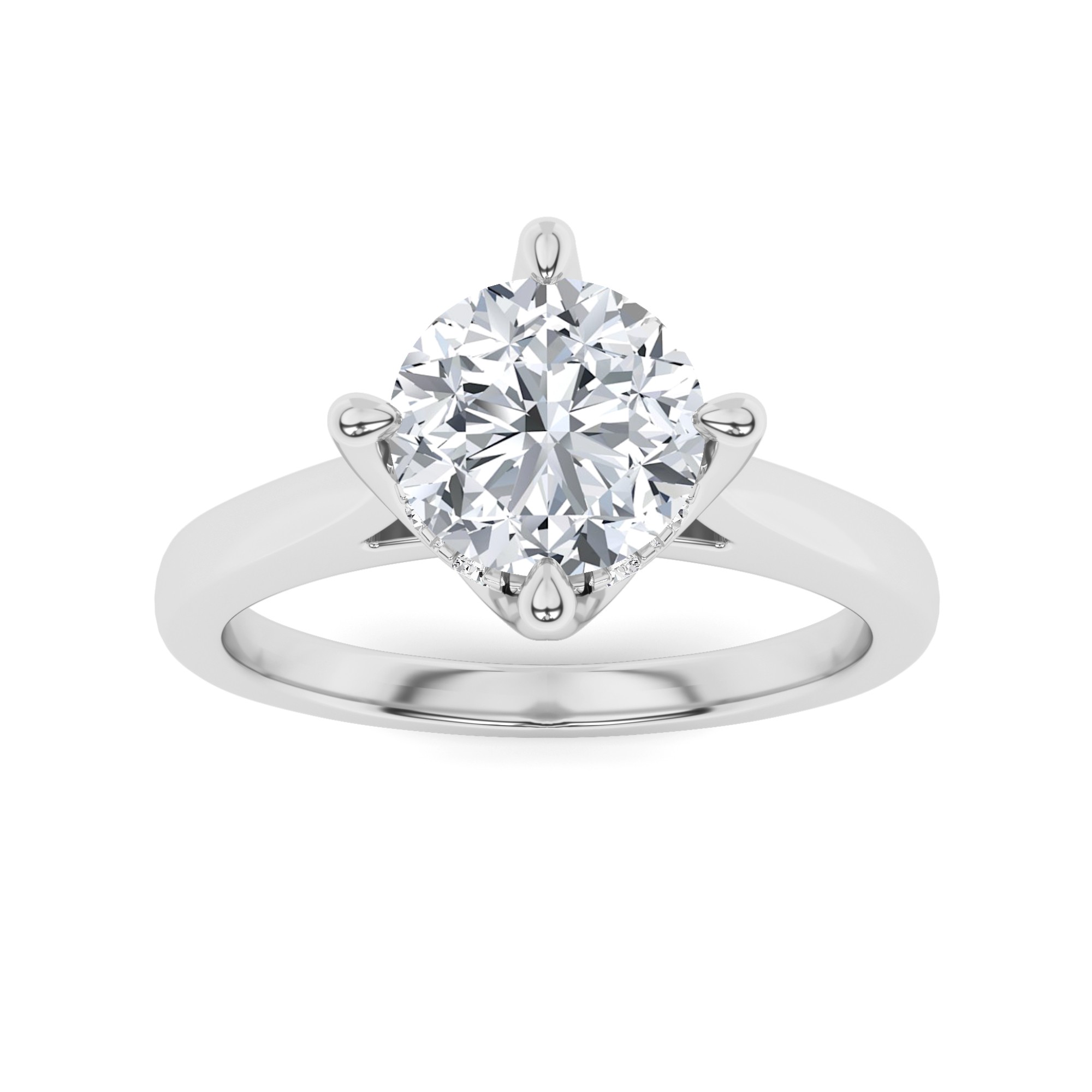 Hidden Halo U Prong Round Cut Diamond Engagement Ring in 9K White Gold