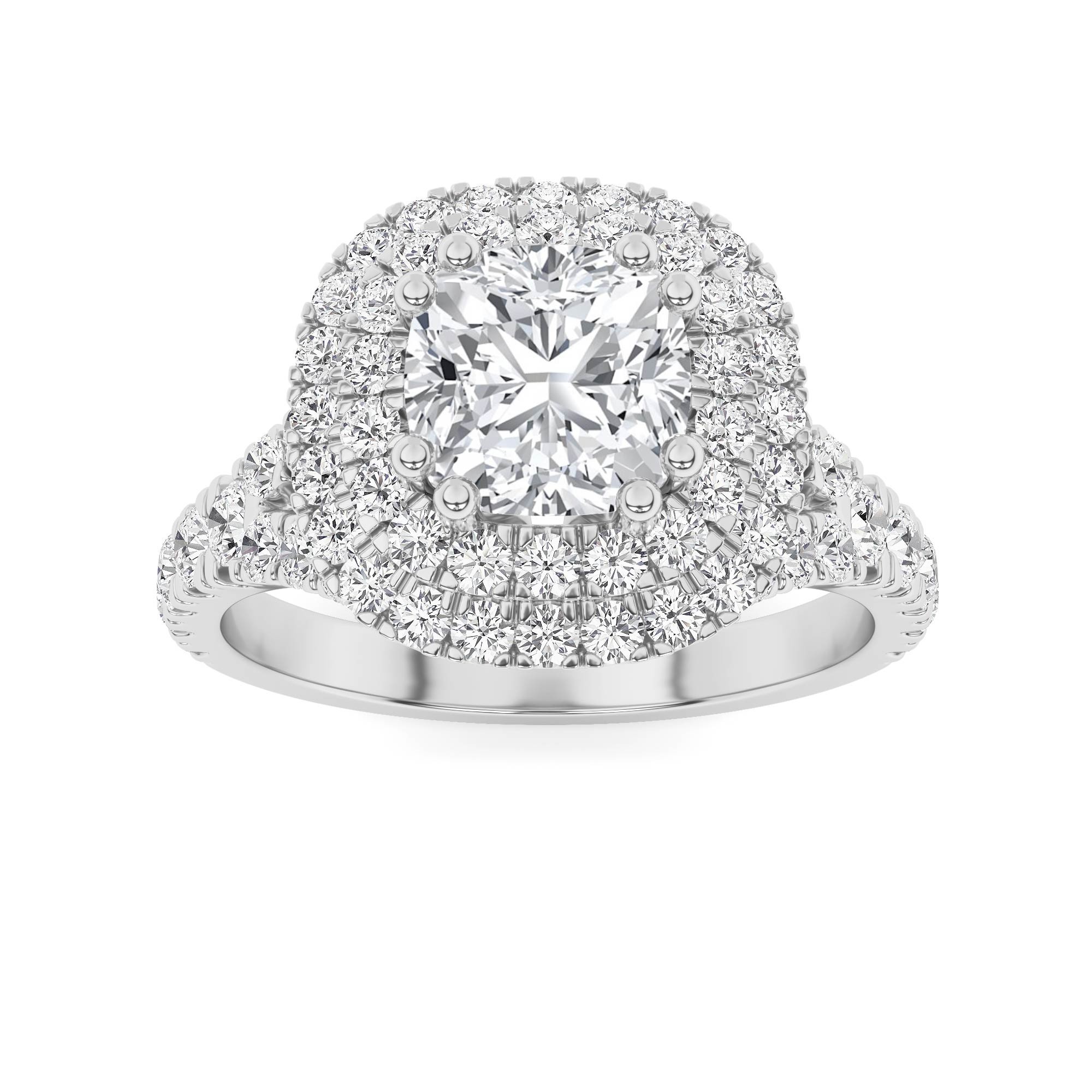 Elegant Double Halo High Setting Round Side Stone Diamond Halo Engagment Ring in 9K White Gold