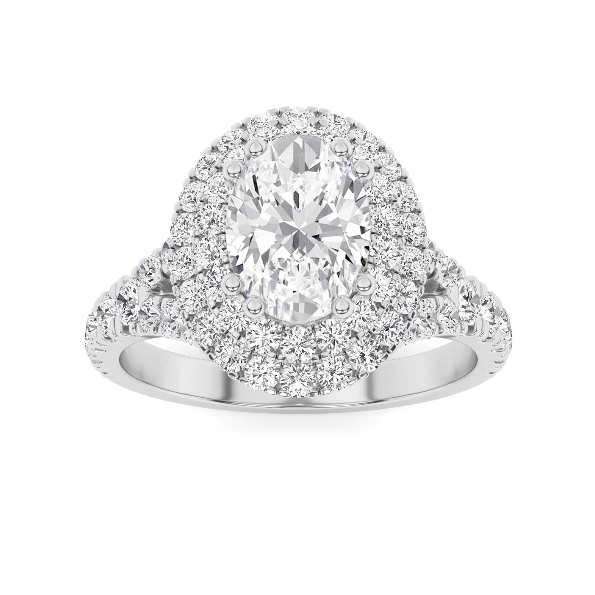 Elegant Double Halo High Setting Round Side Stone Diamond Halo Engagment Ring in 9K White Gold