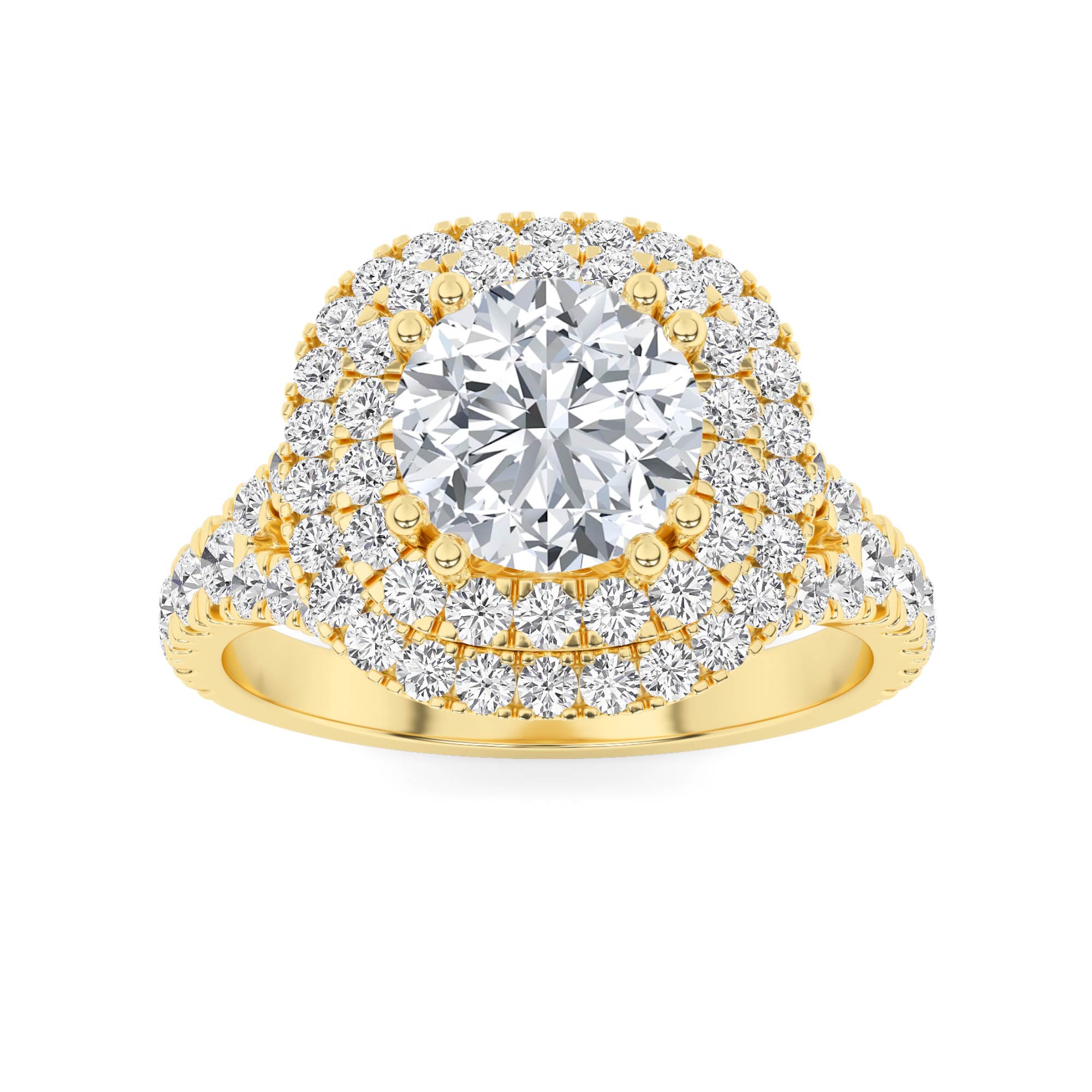 Elegant Double Halo High Setting Round Side Stone Diamond Halo Engagment Ring in 9K White Gold