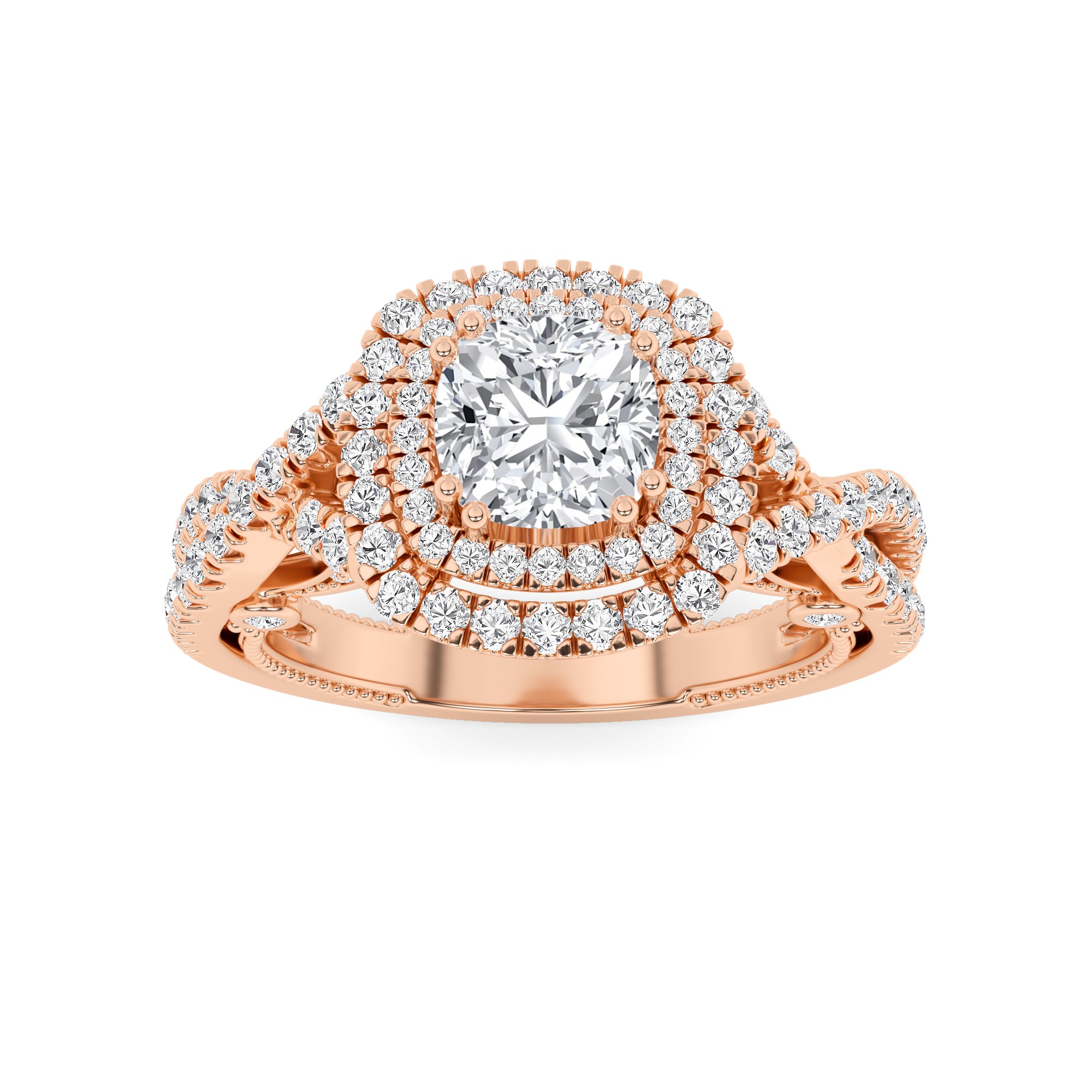 Designer Twisted Halo Round Diamond Engagment Ring in 9K Rose Gold