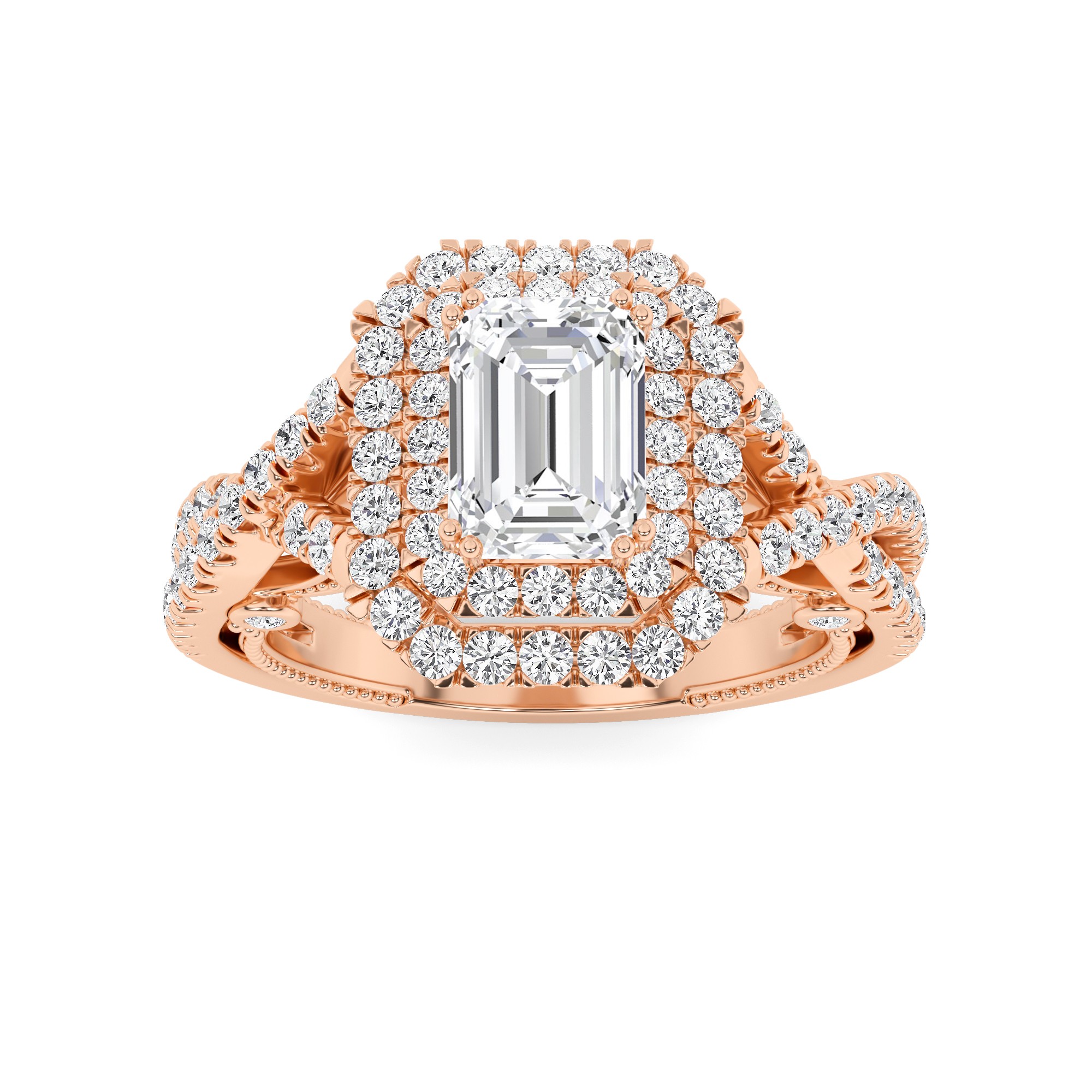 Designer Twisted Halo Round Diamond Engagment Ring in 9K Rose Gold