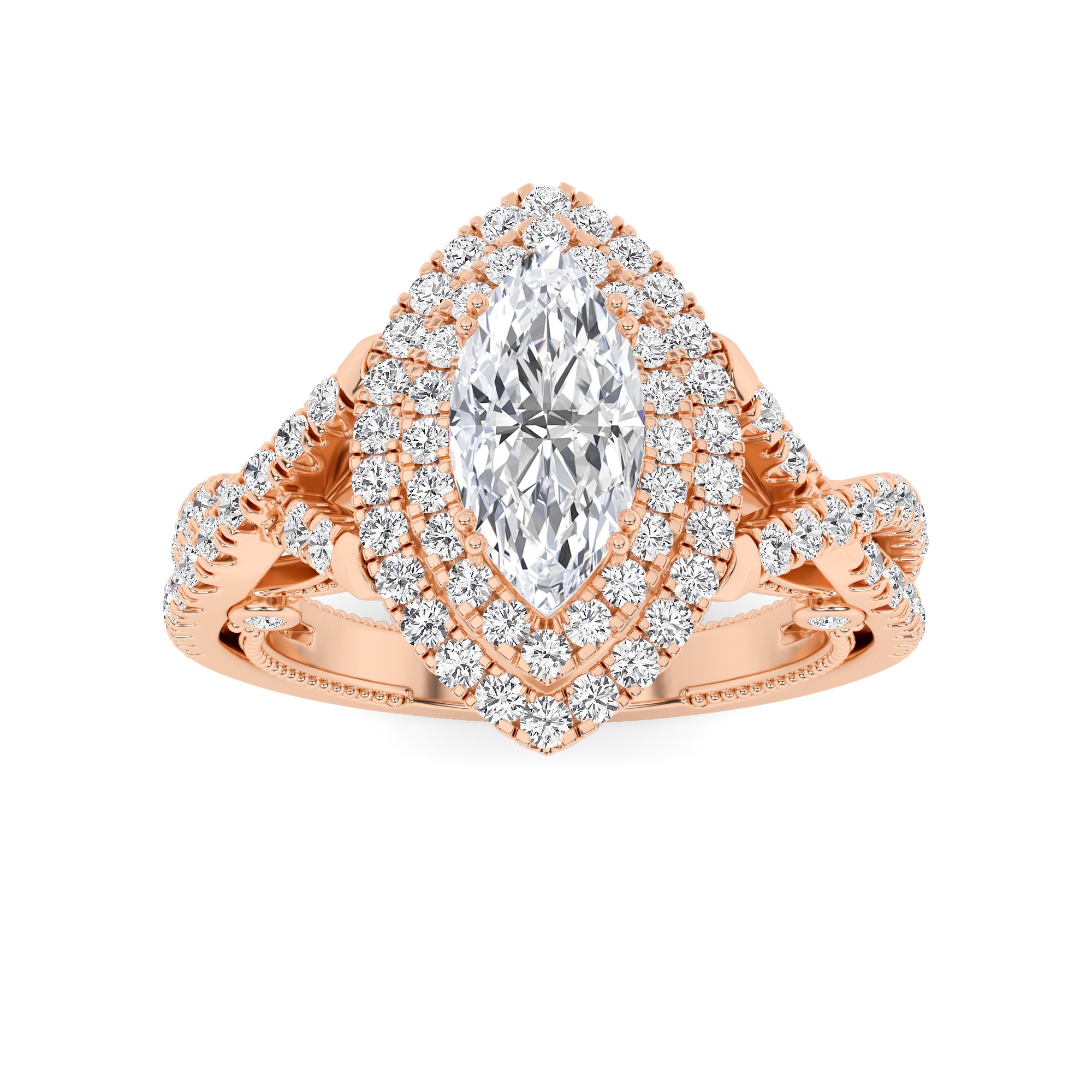 Designer Twisted Halo Round Diamond Engagment Ring in 9K Rose Gold