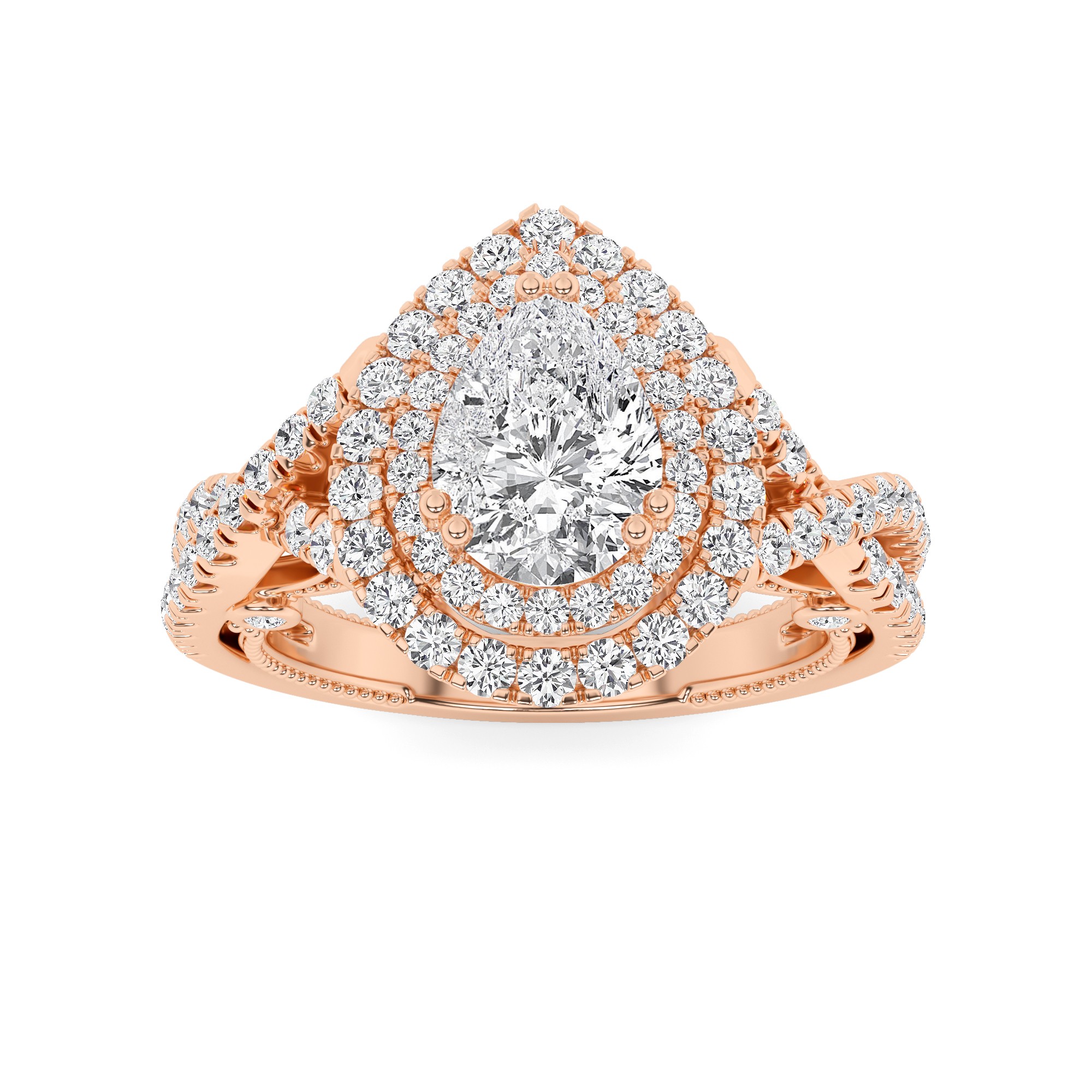 Designer Twisted Halo Round Diamond Engagment Ring in 9K Rose Gold