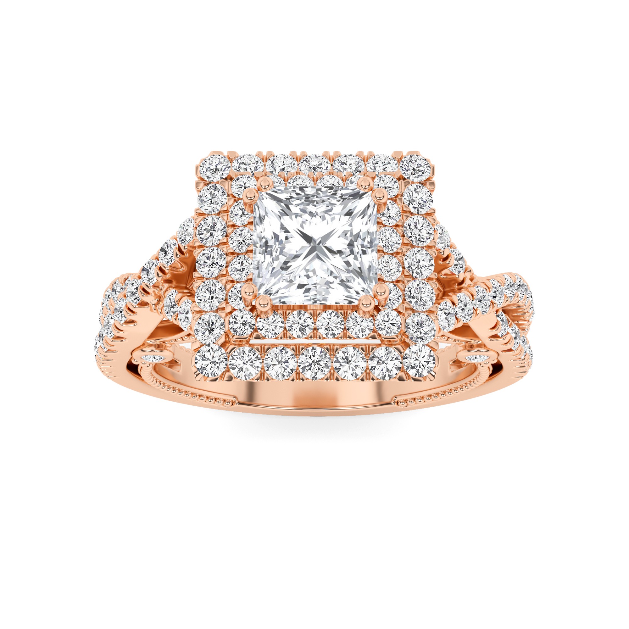 Designer Twisted Halo Round Diamond Engagment Ring in 9K Rose Gold