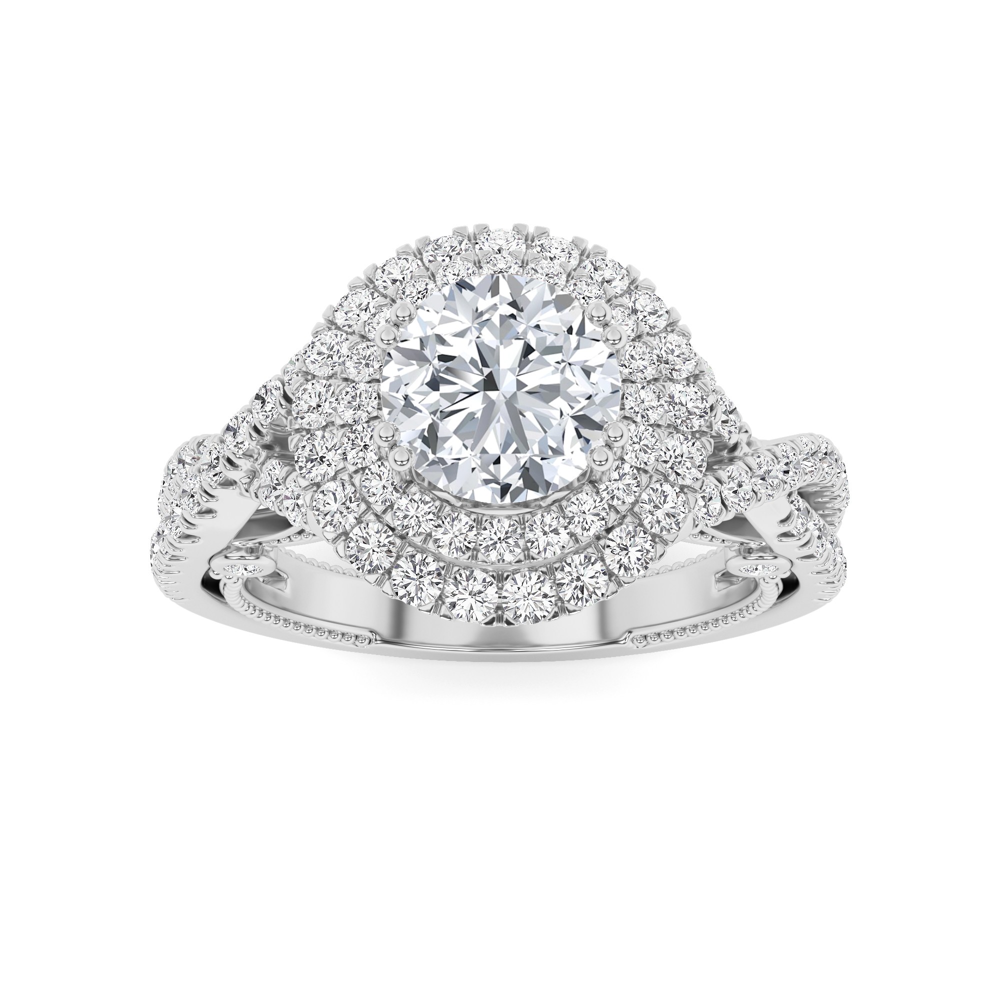 Designer Twisted Halo Round Diamond Engagment Ring in 9K Rose Gold