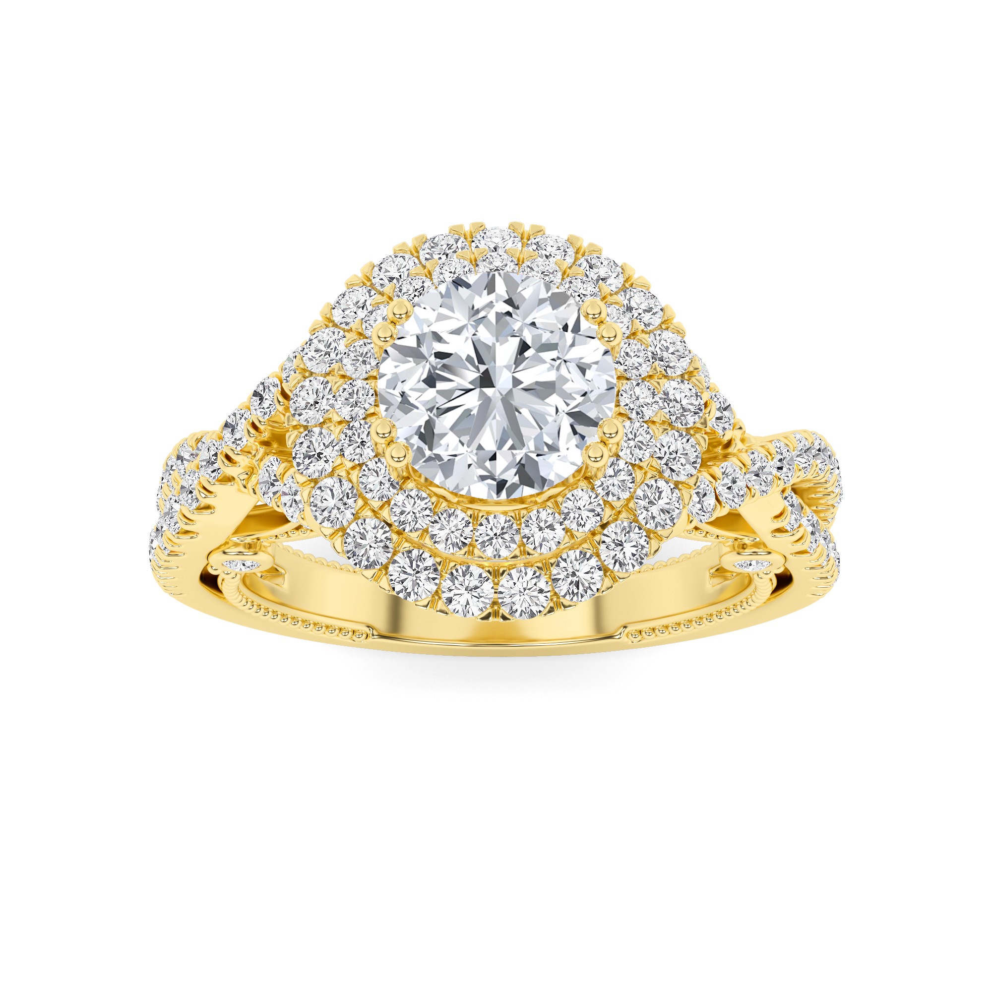 Designer Twisted Halo Round Diamond Engagment Ring in 9K Rose Gold