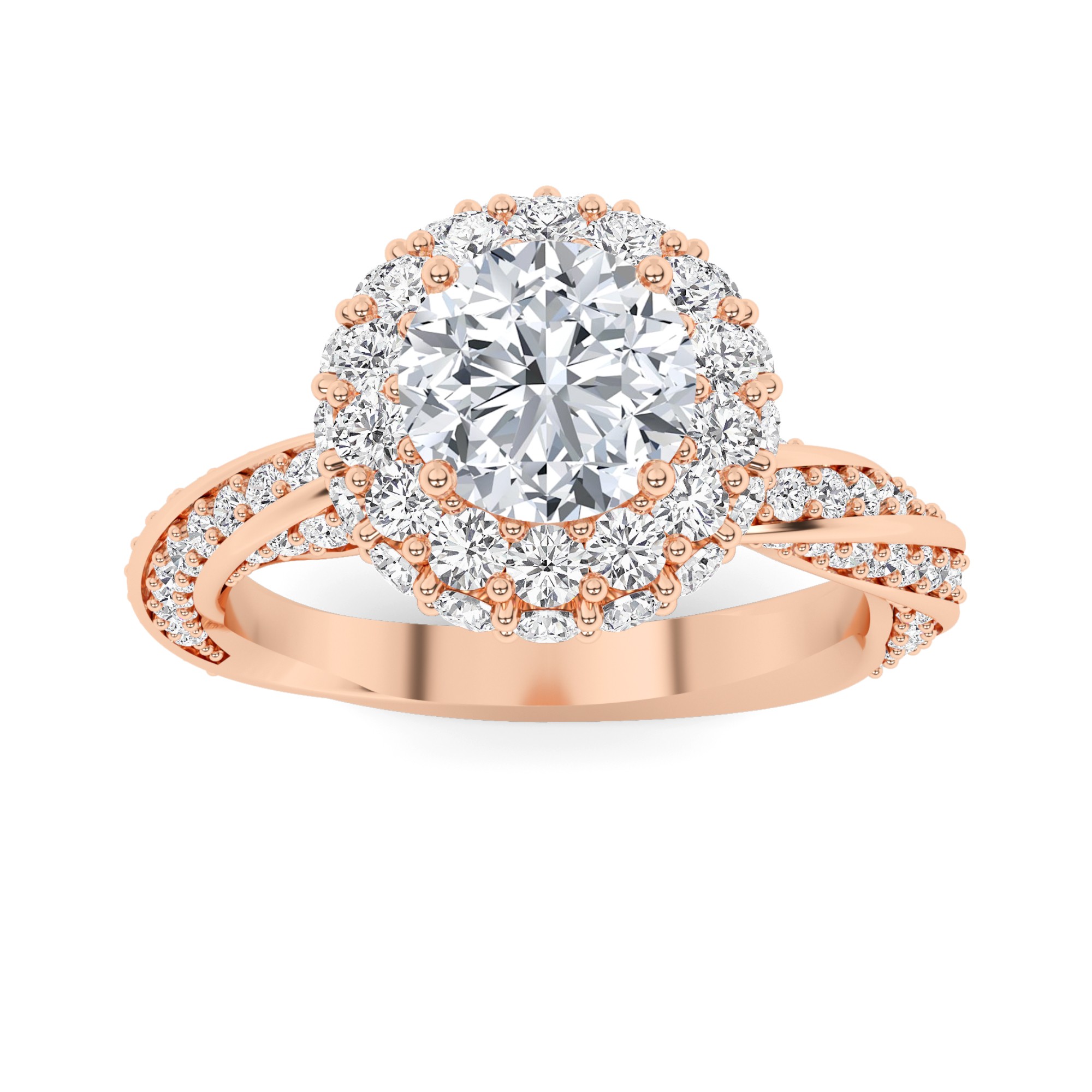 Modern Curve Round  Halo Diamond Engagment Ring in 9K Yellow Gold