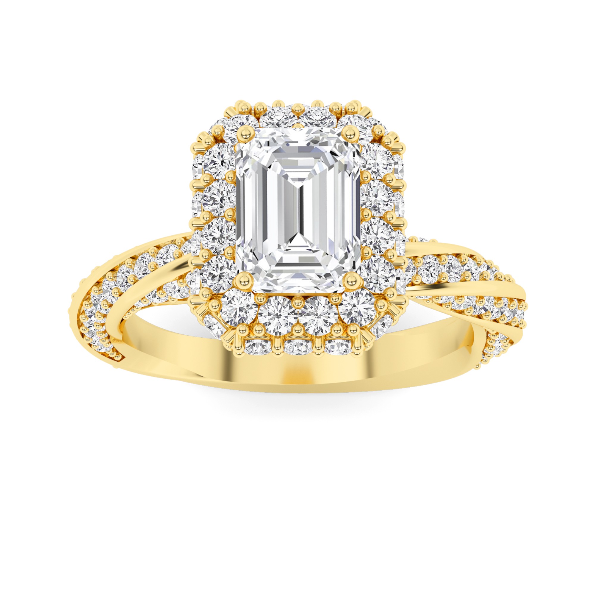 Modern Curve Round  Halo Diamond Engagment Ring in 9K Yellow Gold