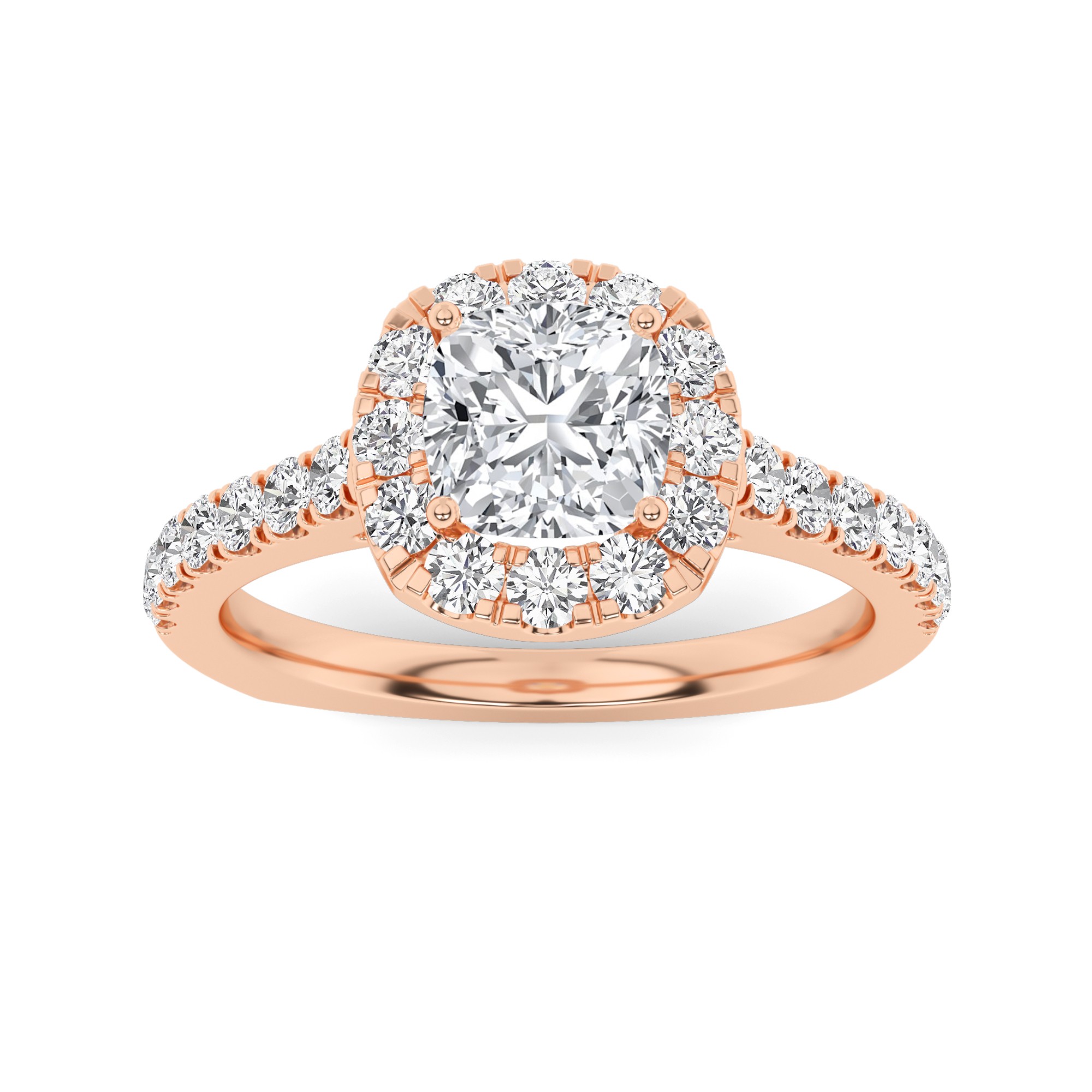 Tapered Shoulder Ideal Halo Cushion Diamond Engagment Ring in 9K White Gold