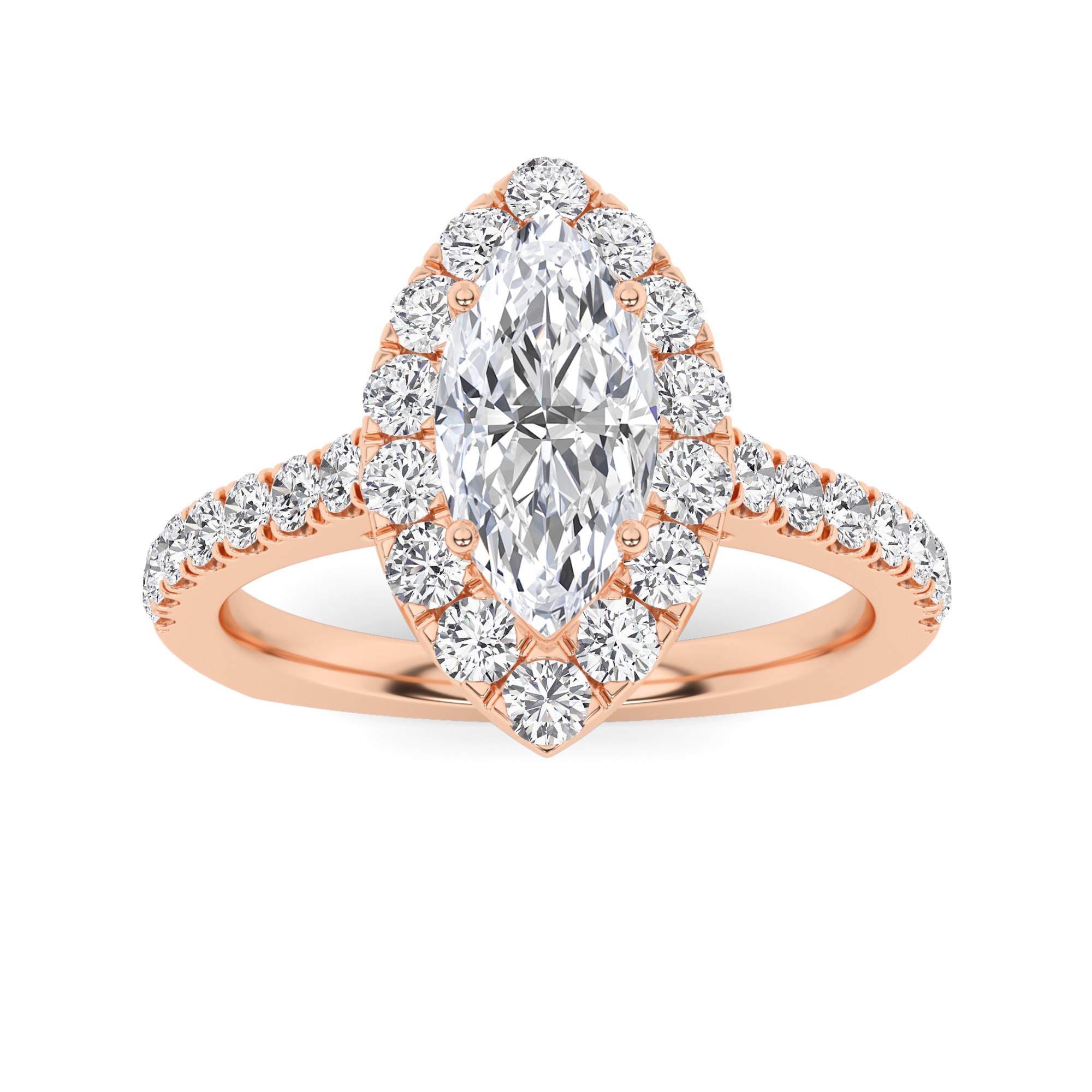Tapered Shoulder Ideal Halo Marquise Diamond Engagment Ring in 9K White Gold