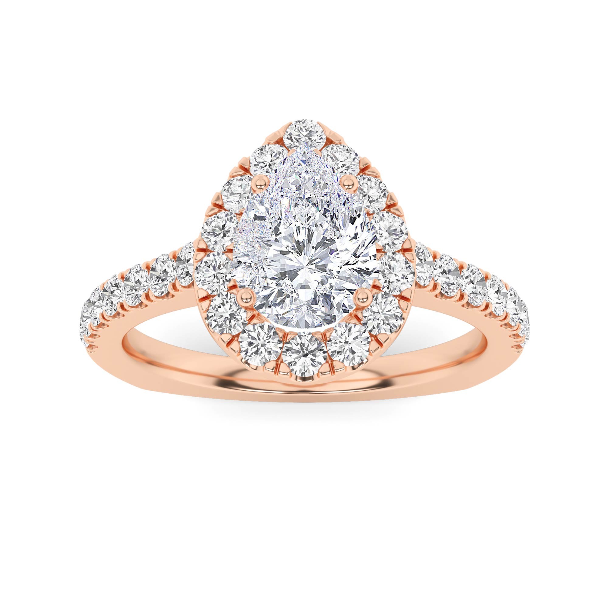 Tapered Shoulder Ideal Halo Pear Diamond Engagment Ring in 9K White Gold