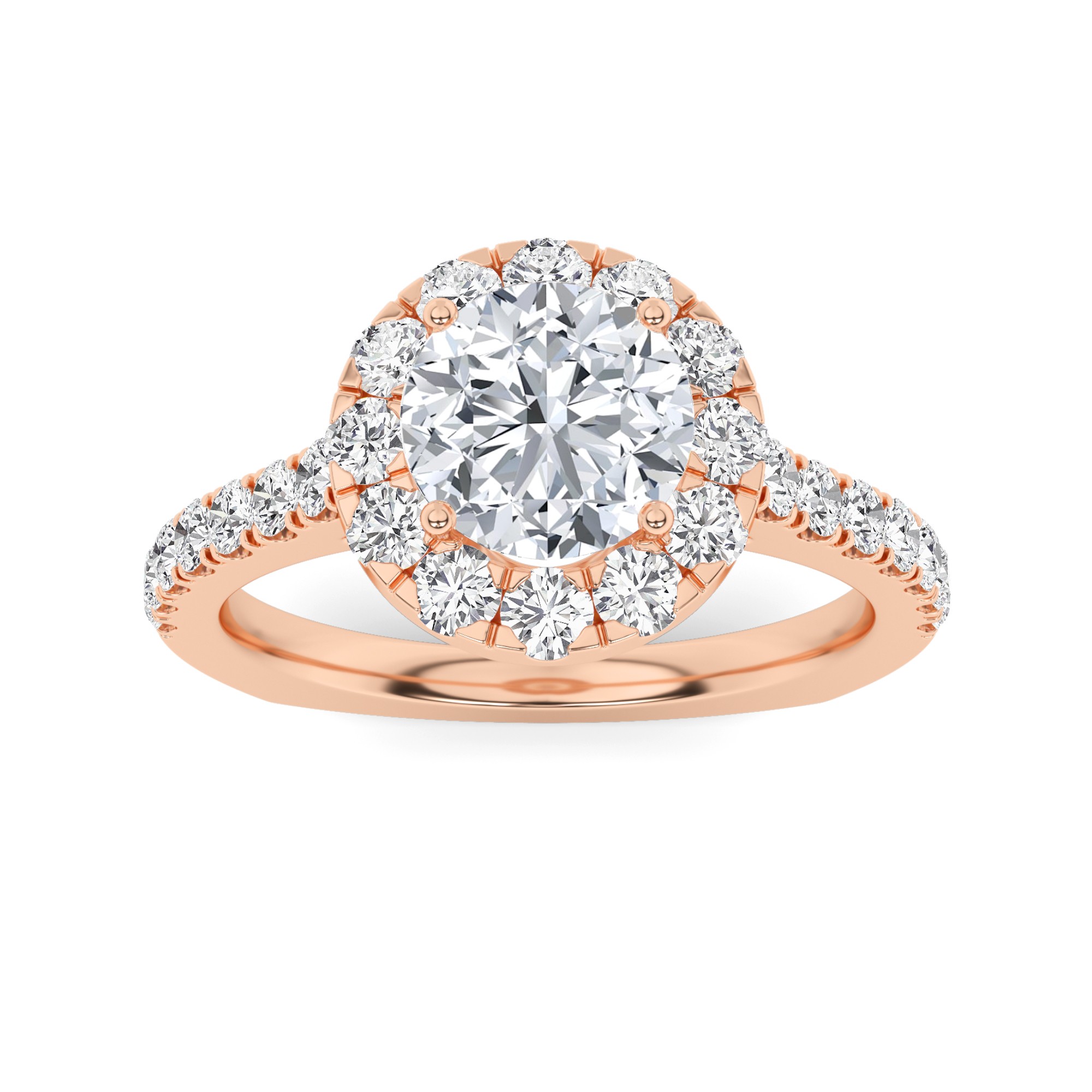 Tapered Shoulder Ideal Halo Round Diamond Engagment Ring in 9K White Gold