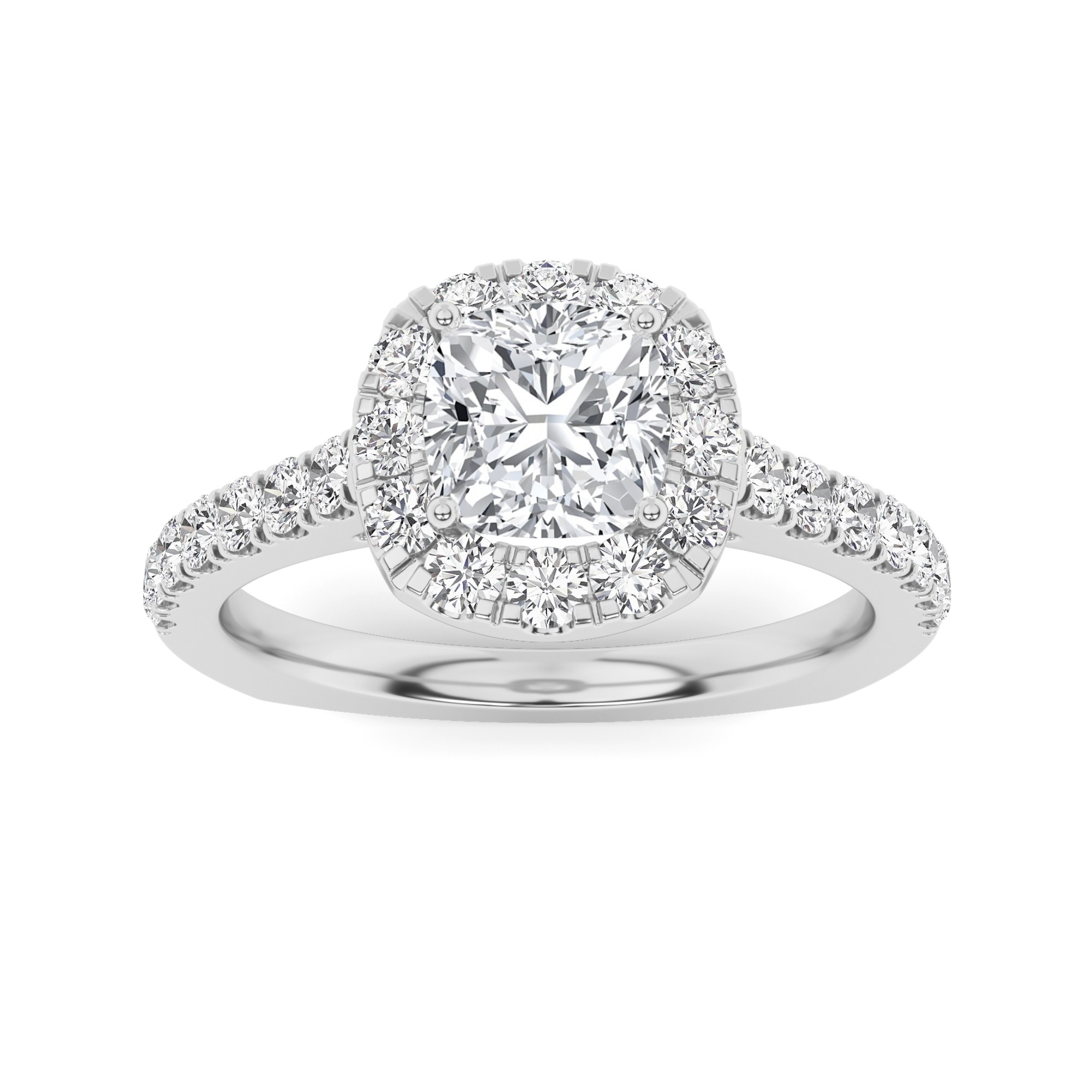 Tapered Shoulder Ideal Halo Round Diamond Engagment Ring in 9K White Gold