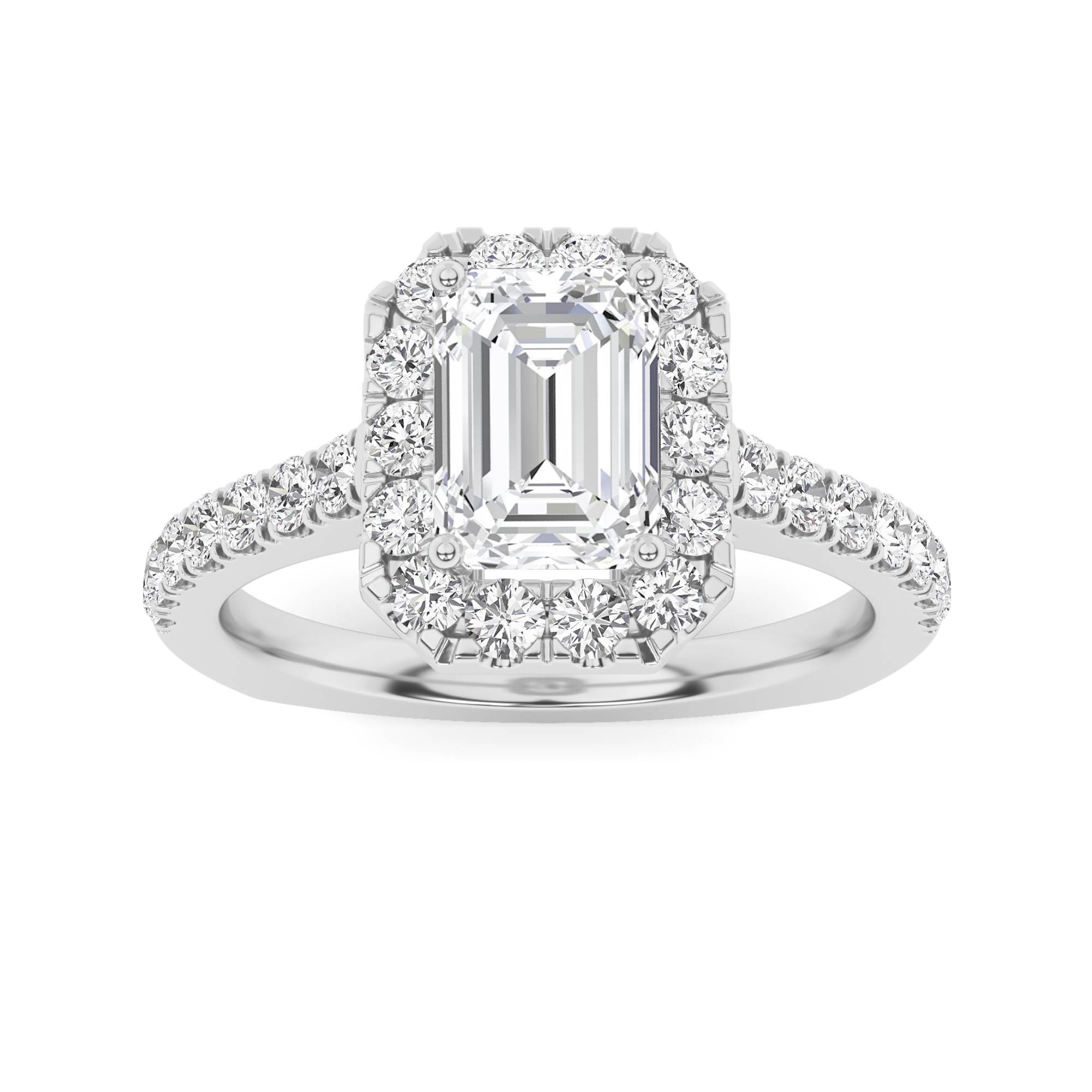 Tapered Shoulder Ideal Halo Round Diamond Engagment Ring in 9K White Gold