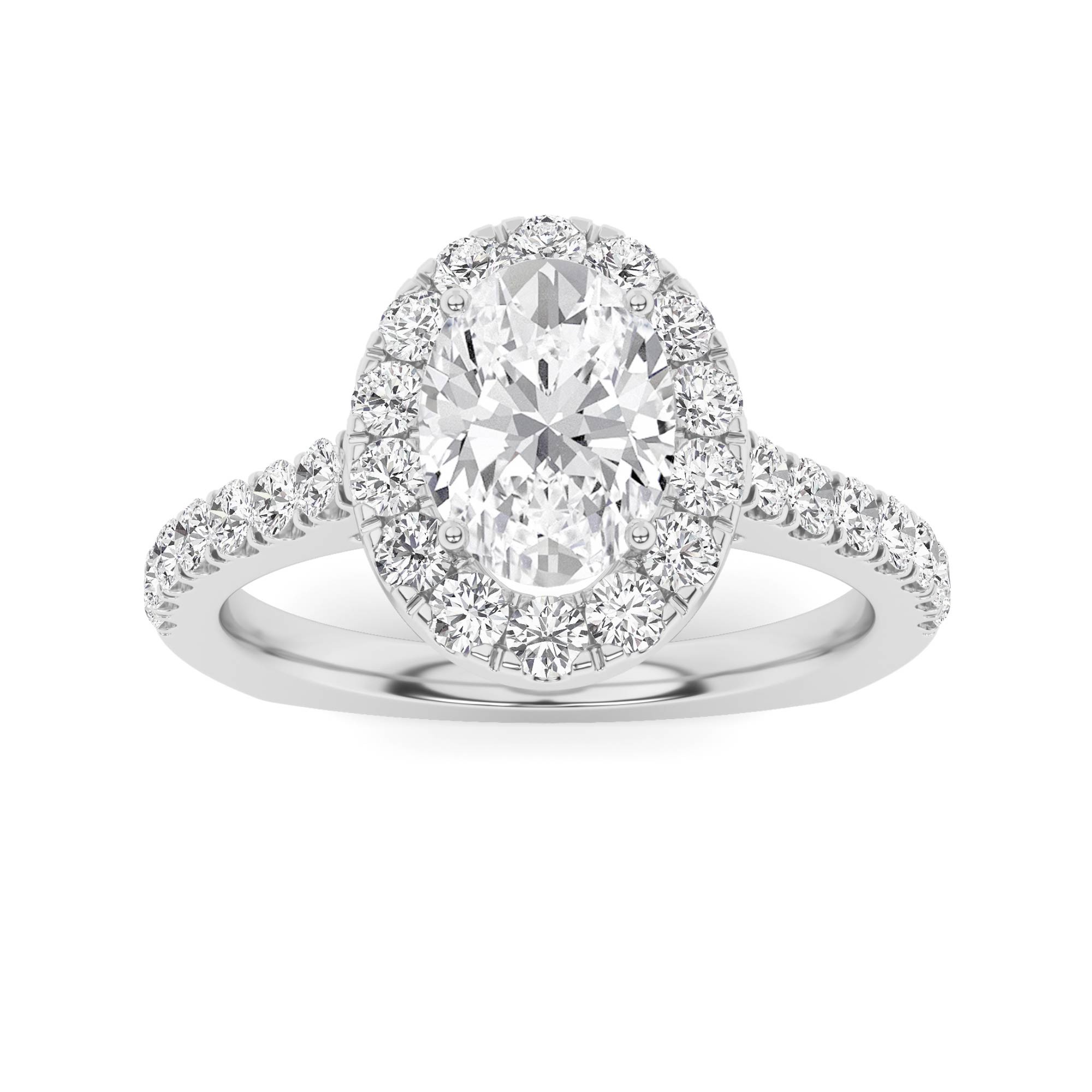 Tapered Shoulder Ideal Halo Round Diamond Engagment Ring in 9K White Gold