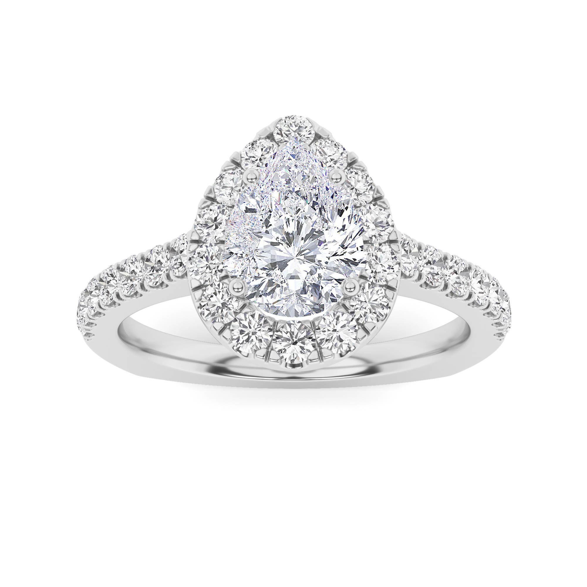 Tapered Shoulder Ideal Halo Round Diamond Engagment Ring in 9K White Gold