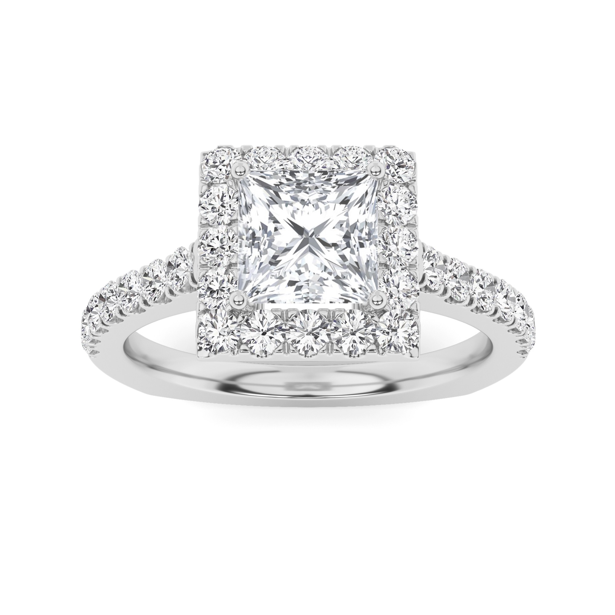 Tapered Shoulder Ideal Halo Round Diamond Engagment Ring in 9K White Gold